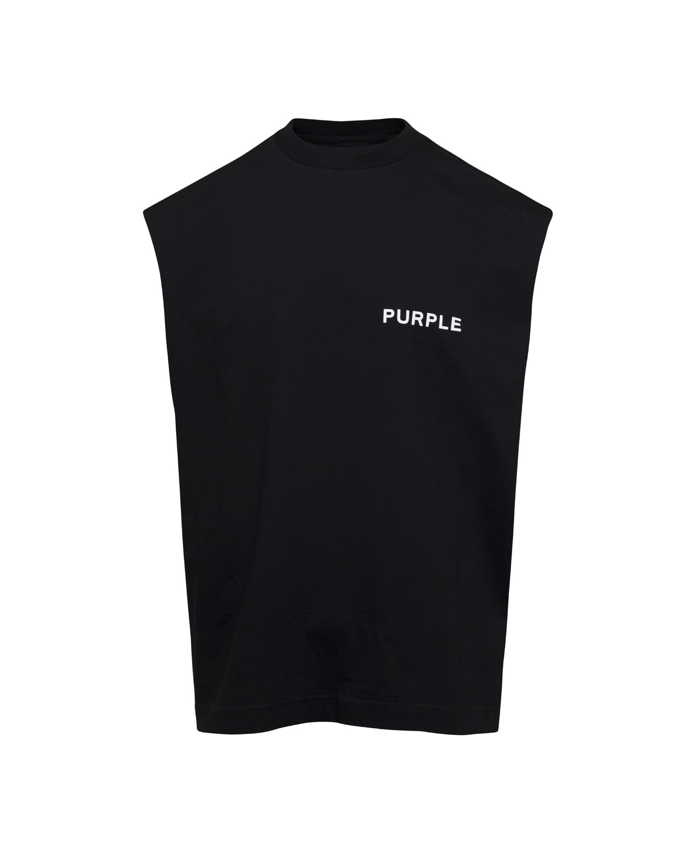 Purple Brand Black Sleeveless Crew Neck T-shirt With Logo Print In Cotton Man - Black シャツ