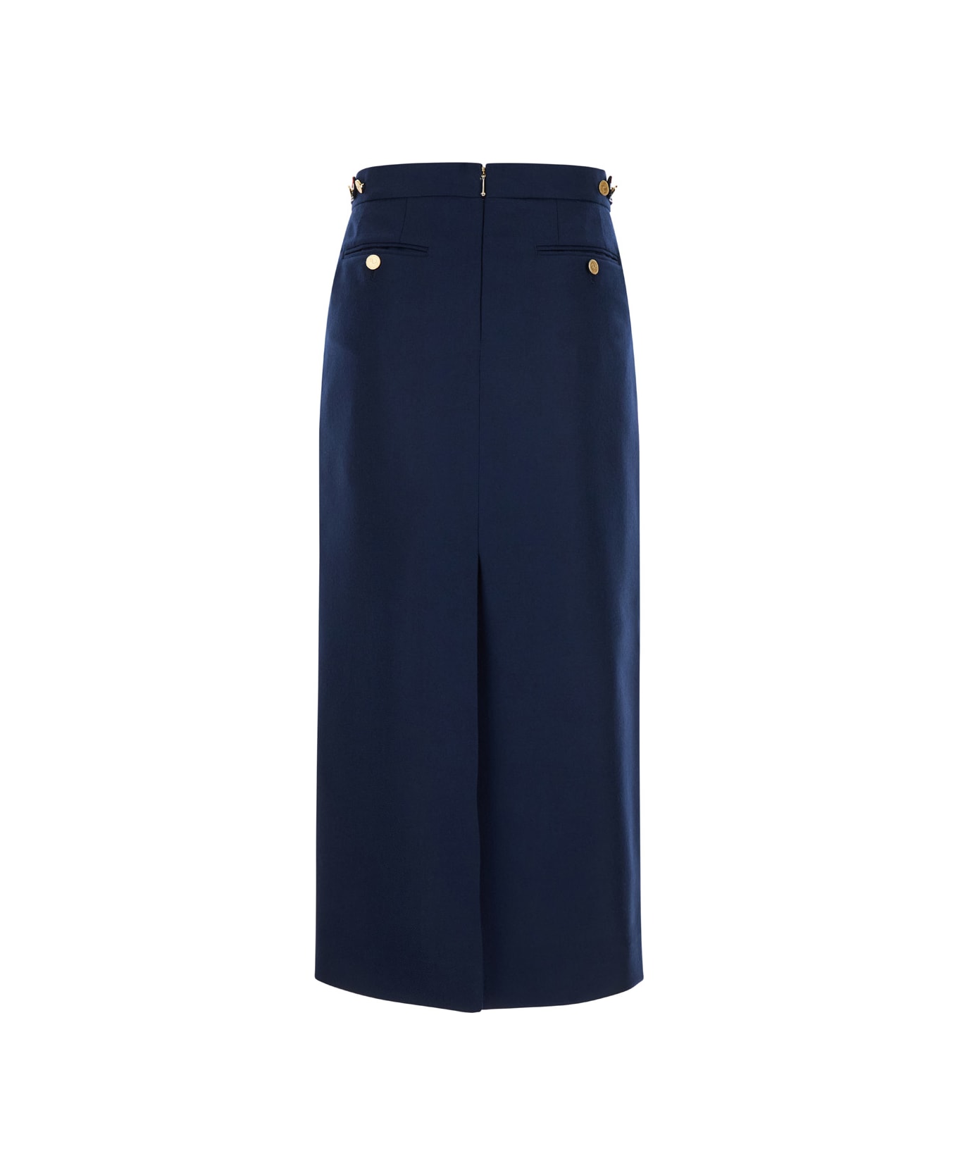 Thom Browne Calf Legth Side Tab Skirt In Solid Wool Twill - Blu