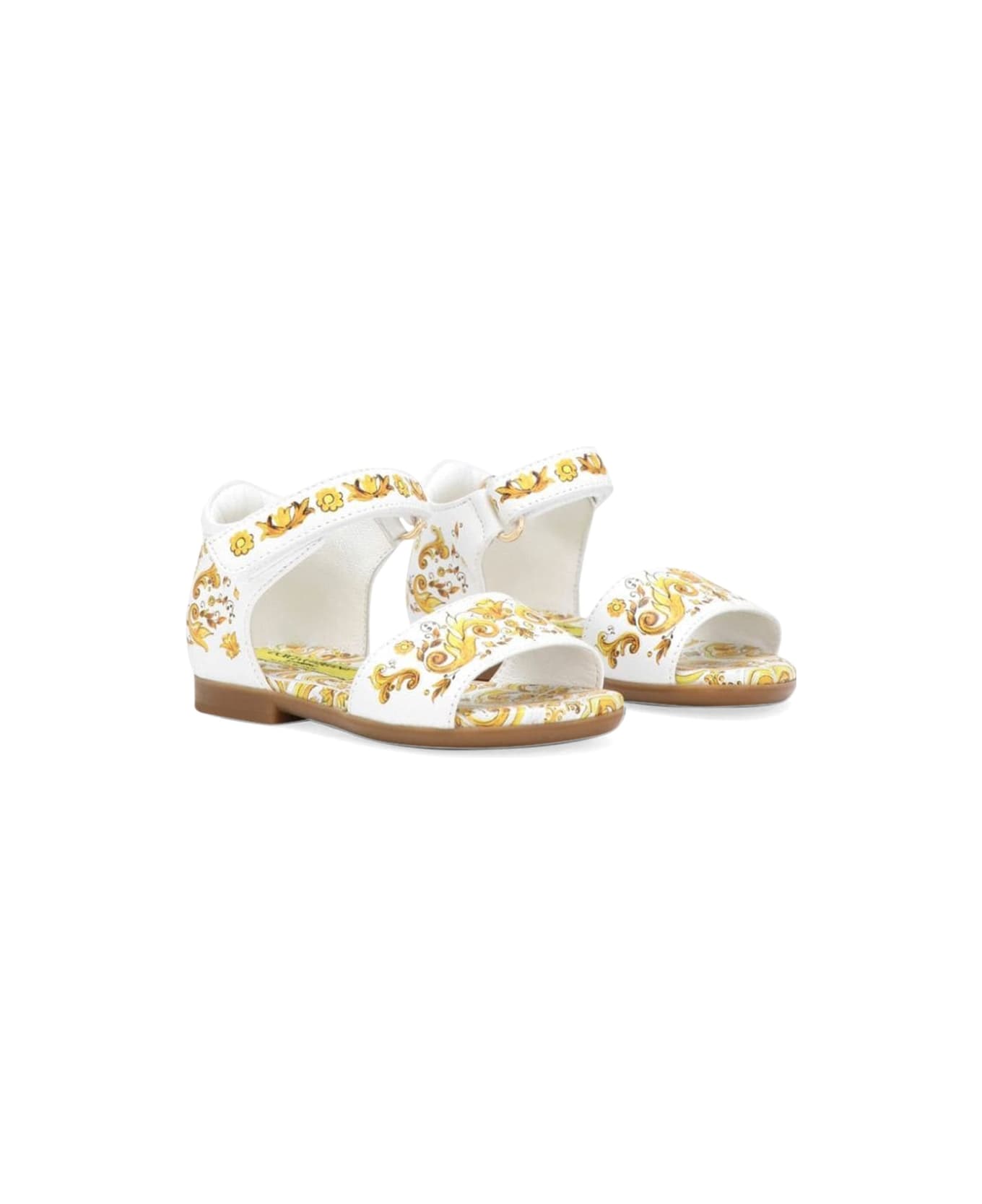 Dolce & Gabbana Yellow Azulejos Print Nappa Calfskin Sandal - YELLOW