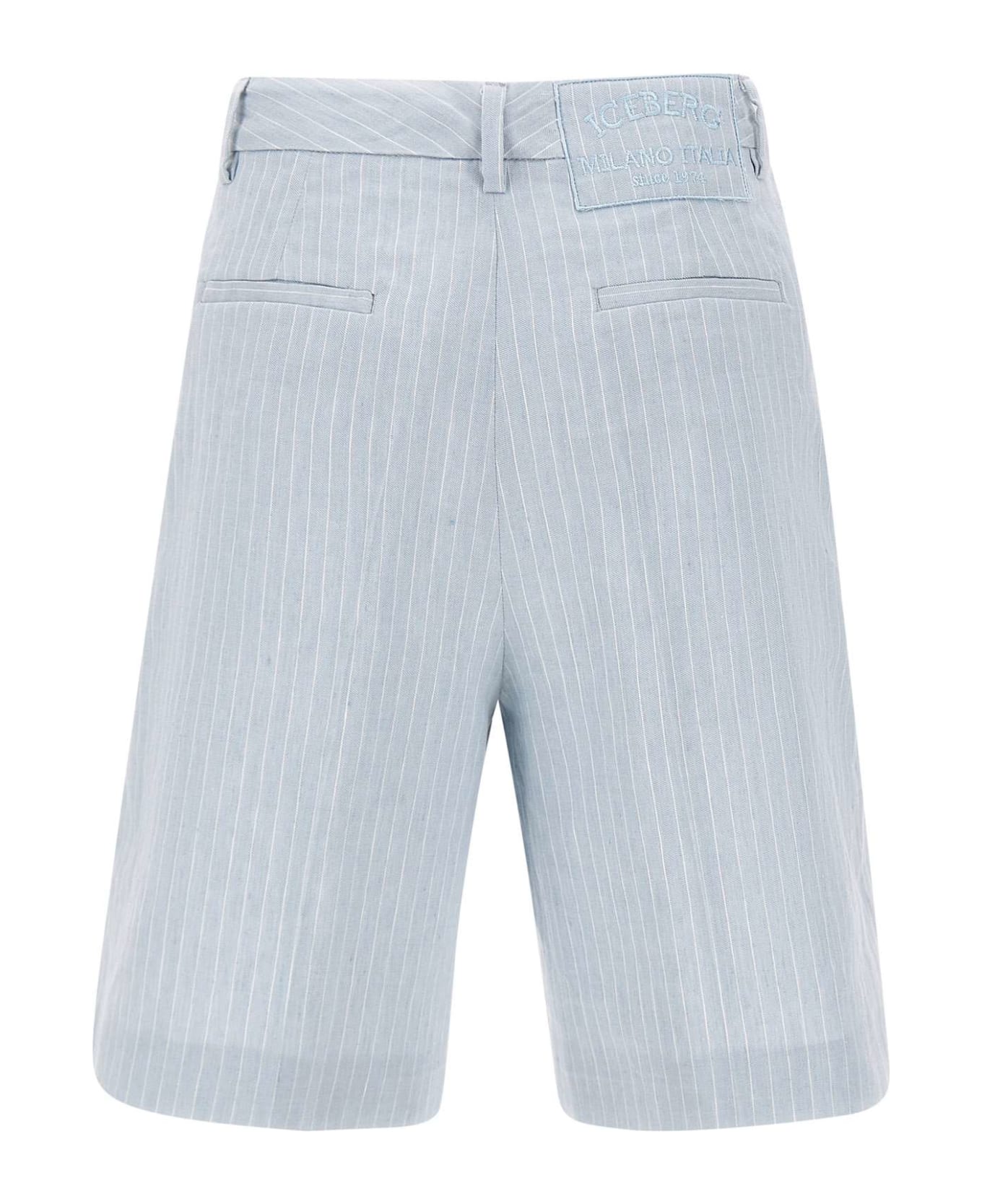 Iceberg Linen And Cotton Shorts - LIGHT BLUE ショートパンツ