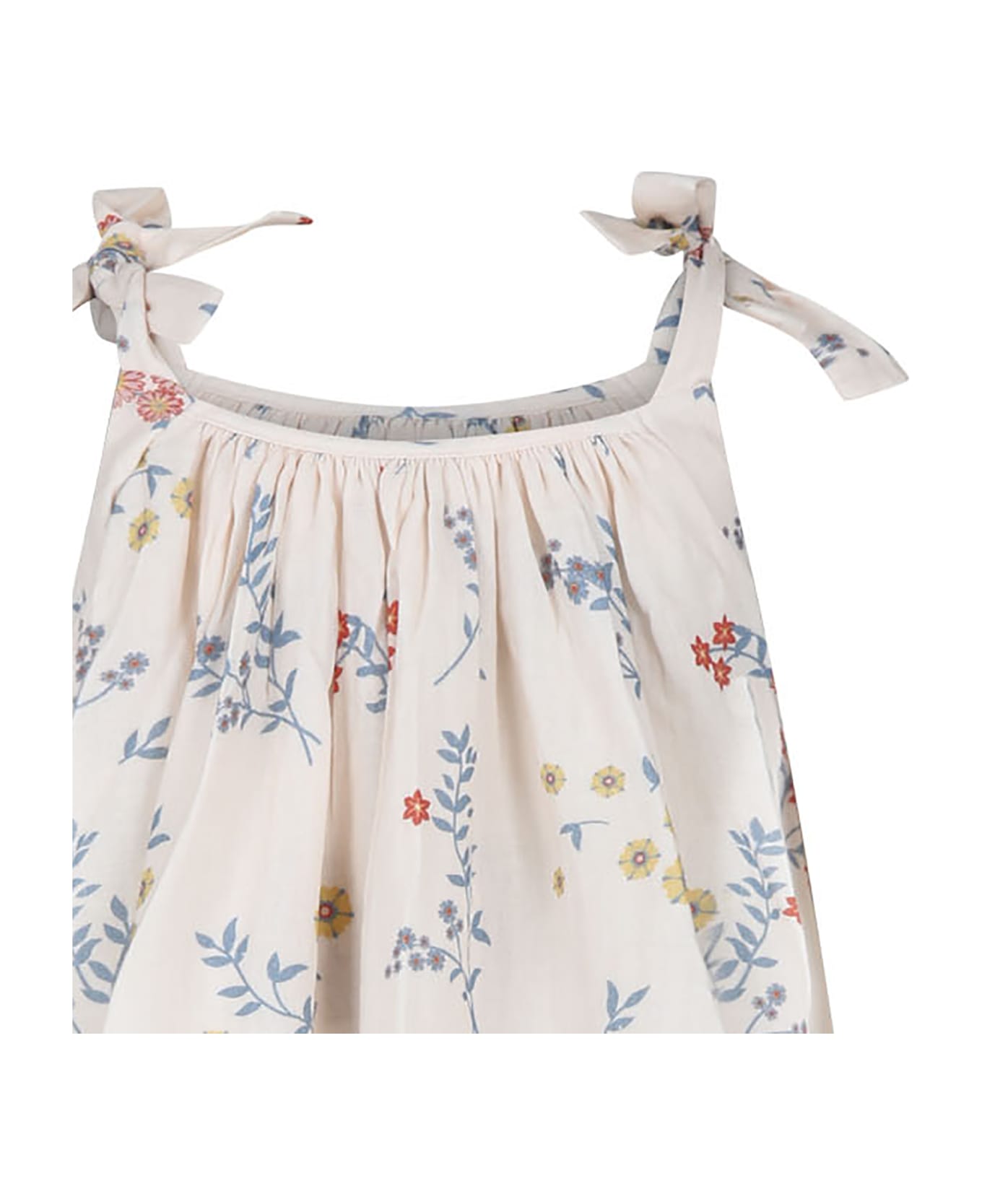 Coco Au Lait Ivory Dress For Girl With Flowers Print - Ivory