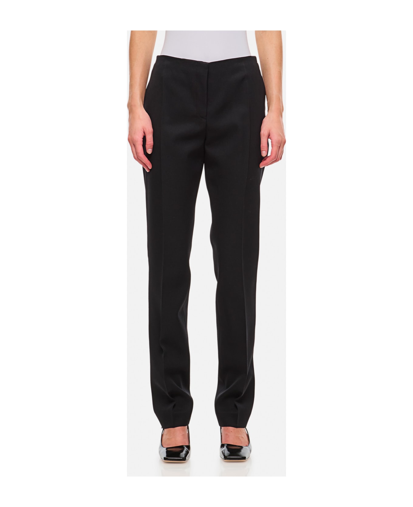 The Attico Wool Gabardine Straight Pants - BLACK