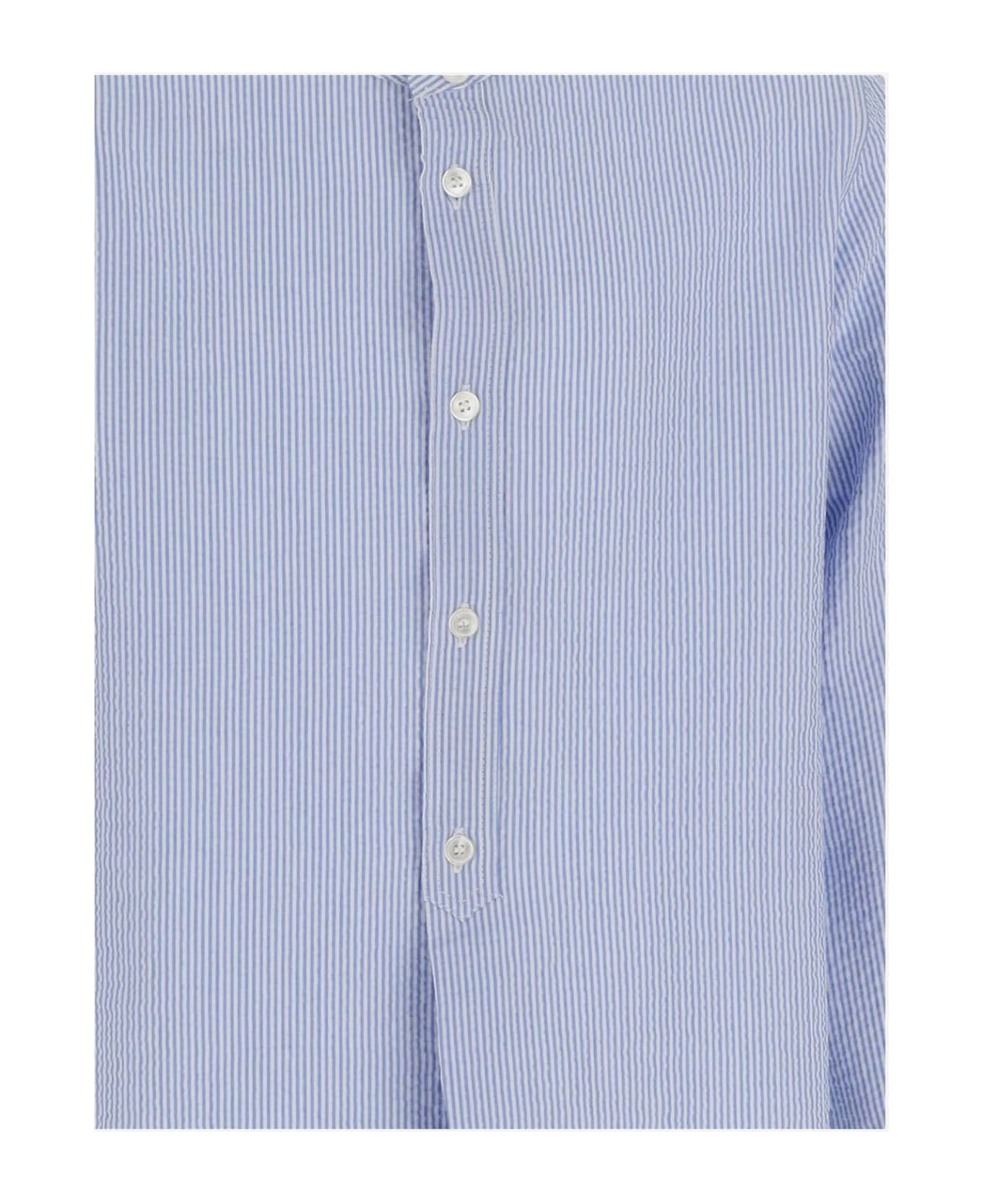 Il Gufo Stretch Cotton Shirt With Striped Pattern - Bianco e Celeste