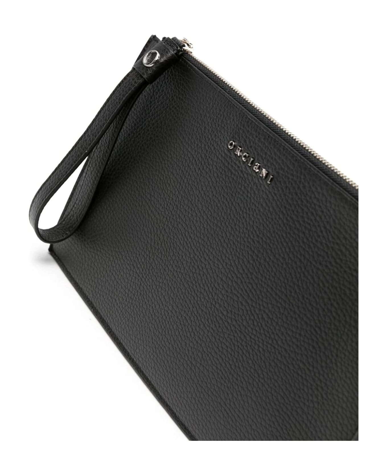 Orciani Micron Large Leather Pouch With Wristband - Nero