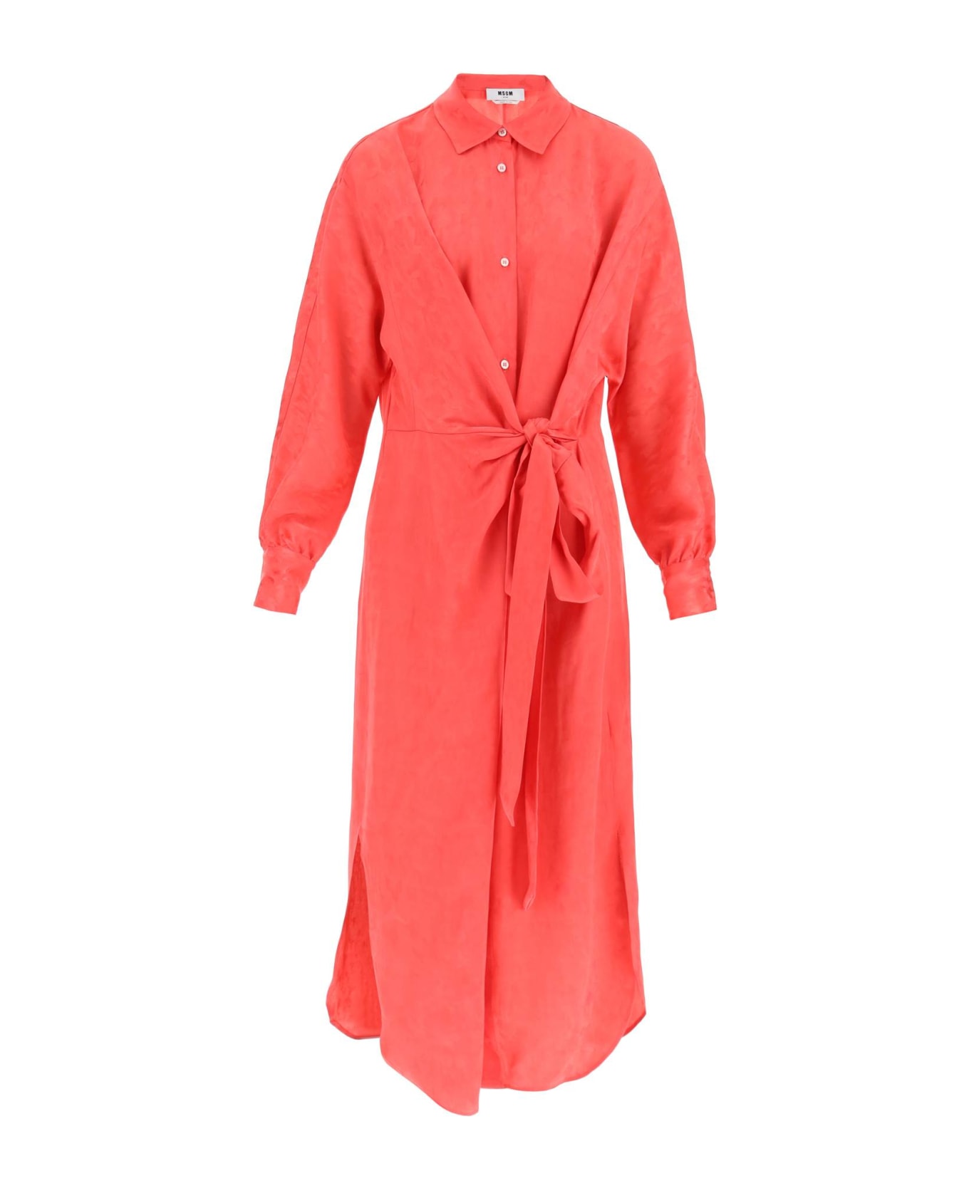 MSGM Jacquard Satin Shirt Dress - IBISCUS PINK (Fuchsia)