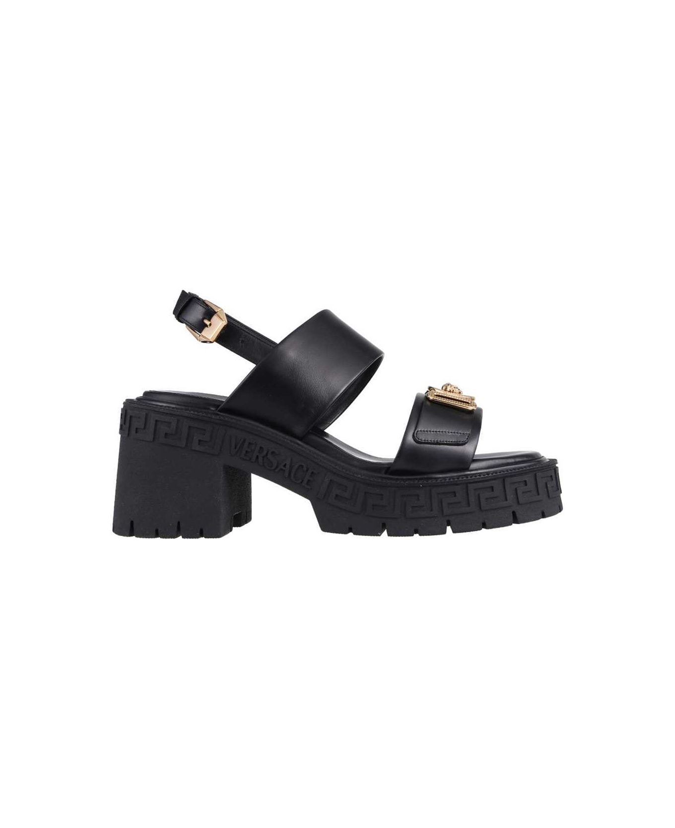 Versace Logo Detail Leather Sandals - black