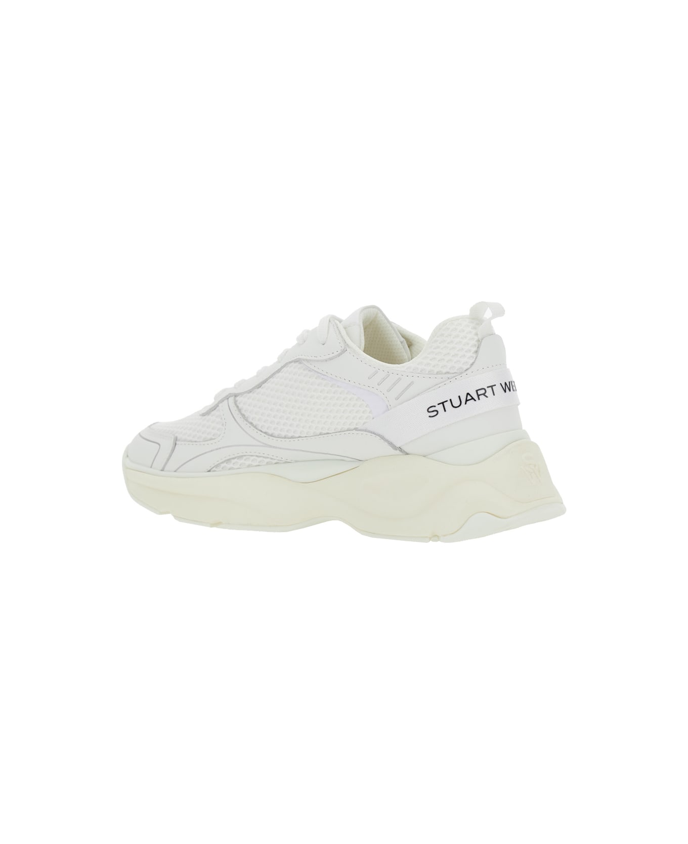 Stuart Weitzman White Sneakers With Logo Embroidery On The Side And Logo Patch On The Heel In Leather And Mesh Woman - White