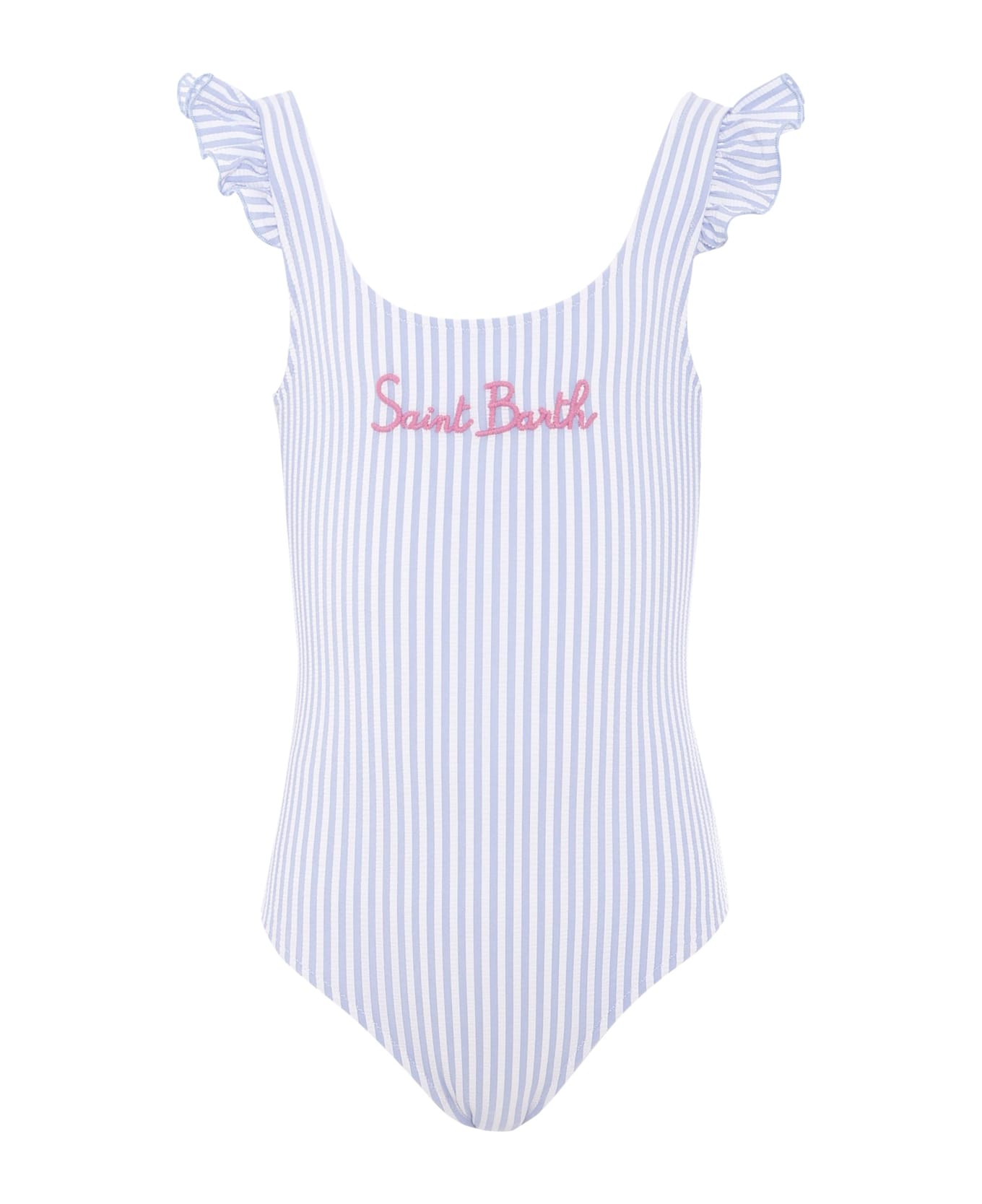 MC2 Saint Barth Light Blue Swimsuit For Girl With Logo - Light Blue