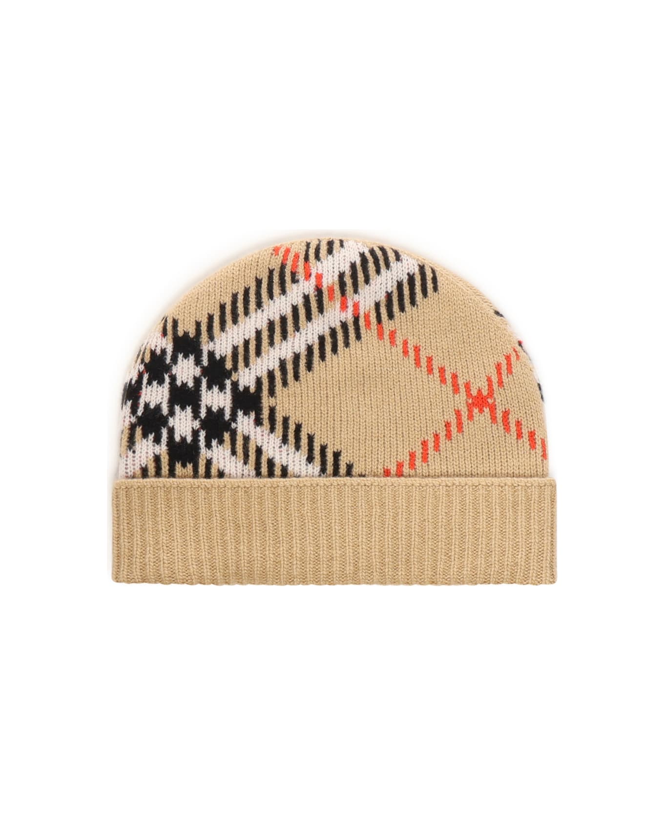 Burberry Check Cashmere Blend Beanie Hat - SAND