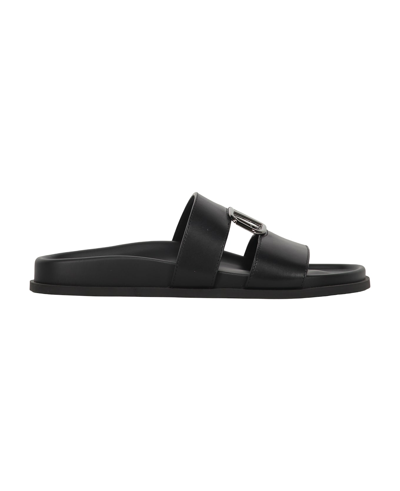 Valentino Garavani Leather Slides With Logo - black