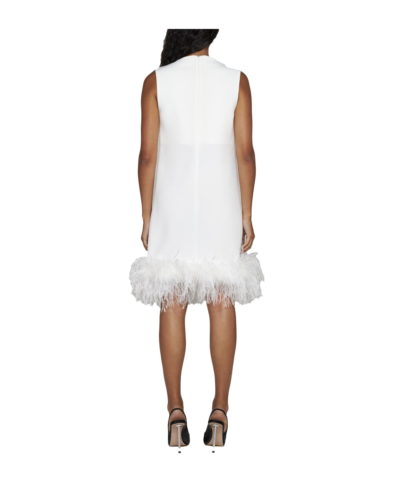 Parosh Dress With Feathers - Panna