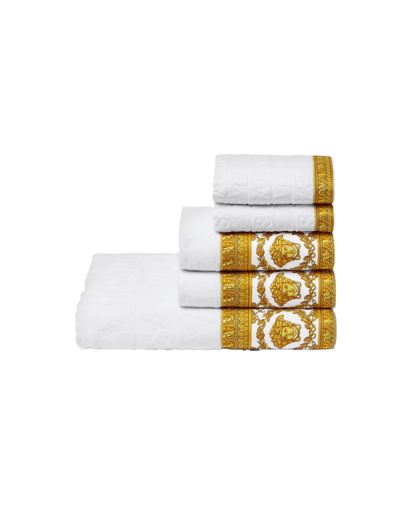 Versace White Towel Set With Barocco Print In Cotton Home - White