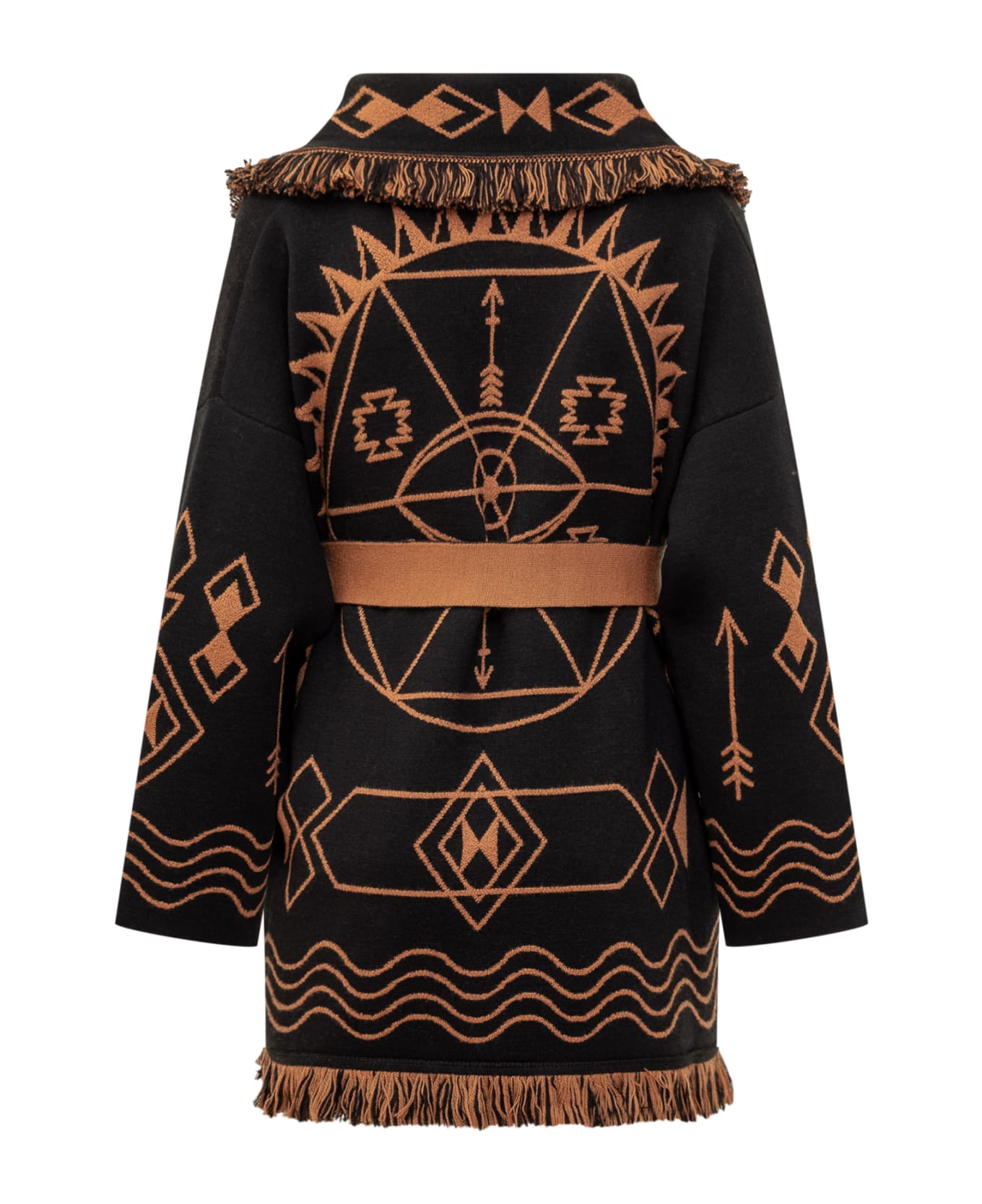 Alanui Mystic Gate Virgin Wool Cardigan - BLACK/TAMARIND