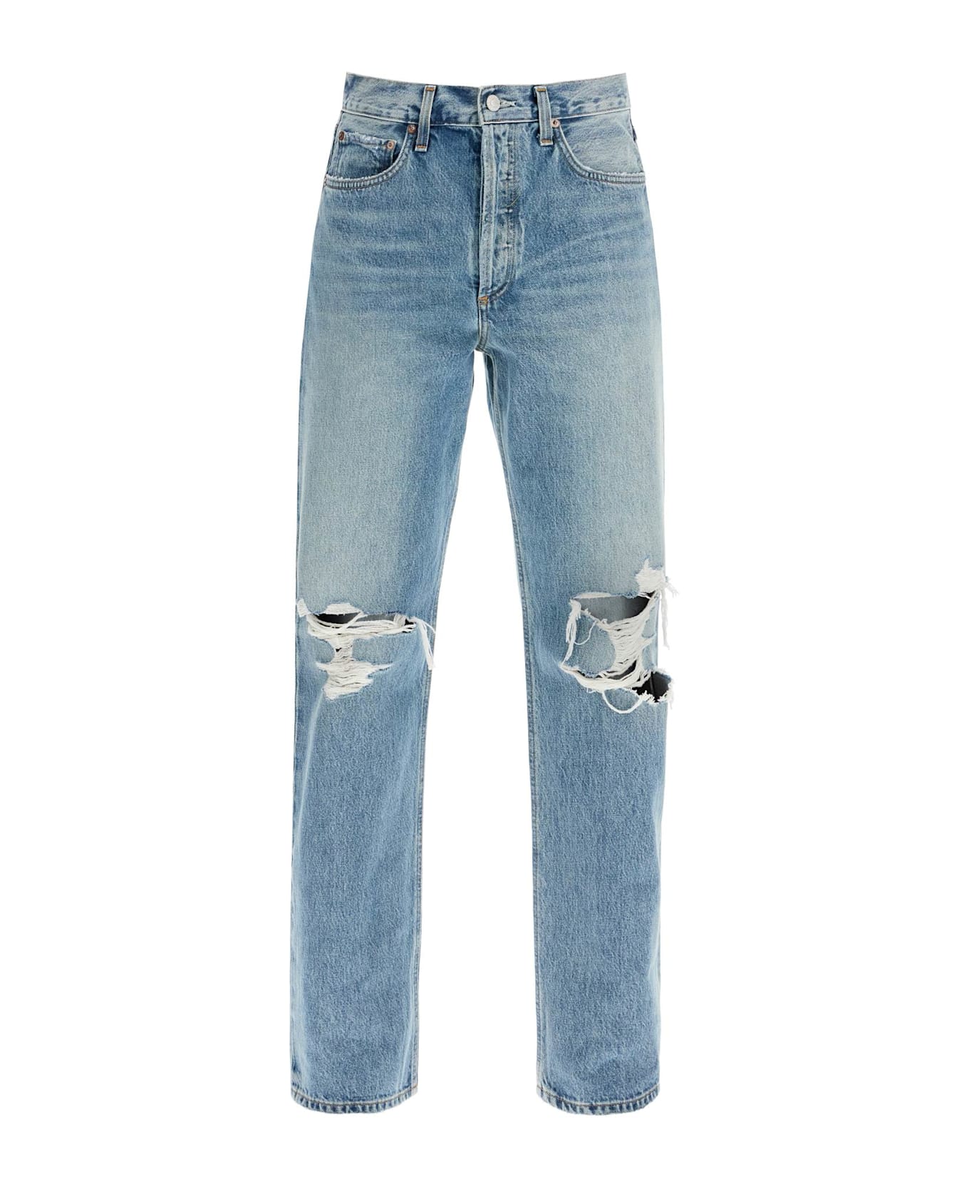 AGOLDE Relaxed Straight Fit Kelly Used Effect Jeans - Blu