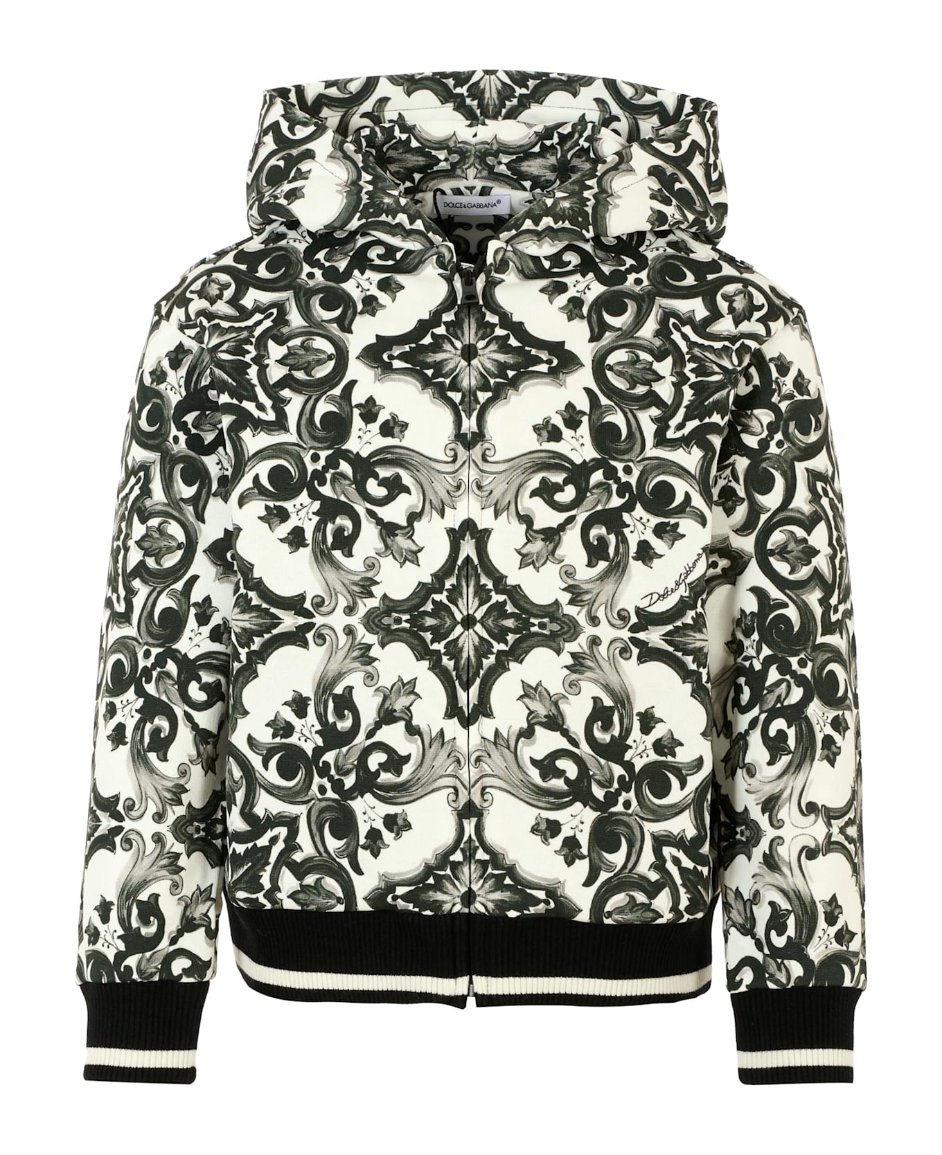 Dolce & Gabbana White Sweatshirt For Boy With Majolica Print - Black