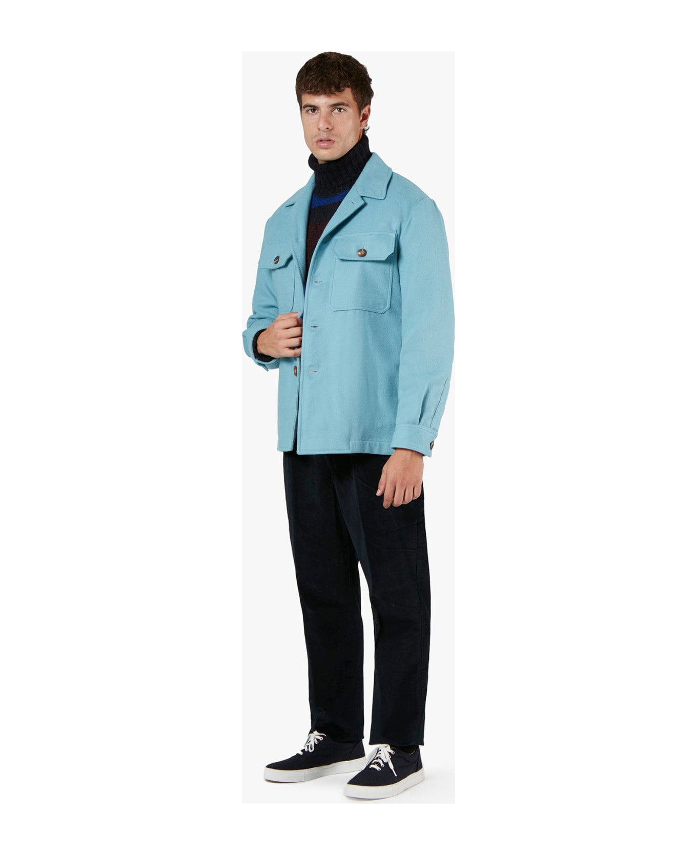 doppiaa Aamenofi Light Blue Cotton Jacket With Frontal Pockets