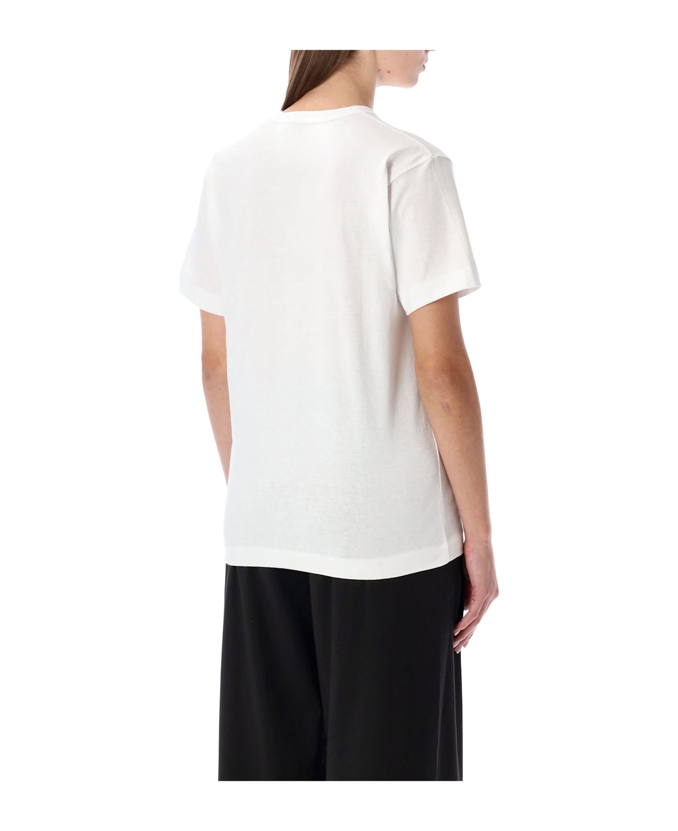 Comme des Garçons Play White Cotton T-shirt With Crystal Heart - WHITE/BLACK