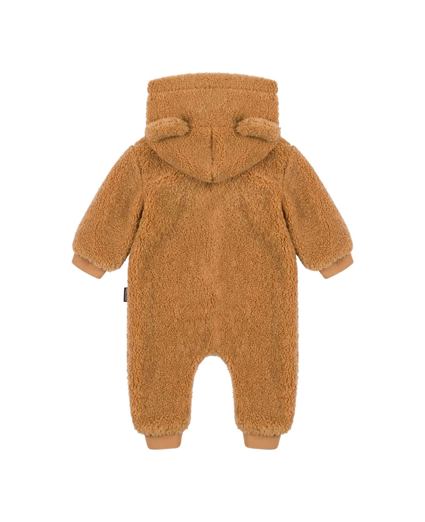 Moschino Kids One-piece Suit With Faux Fur Hood - Brown