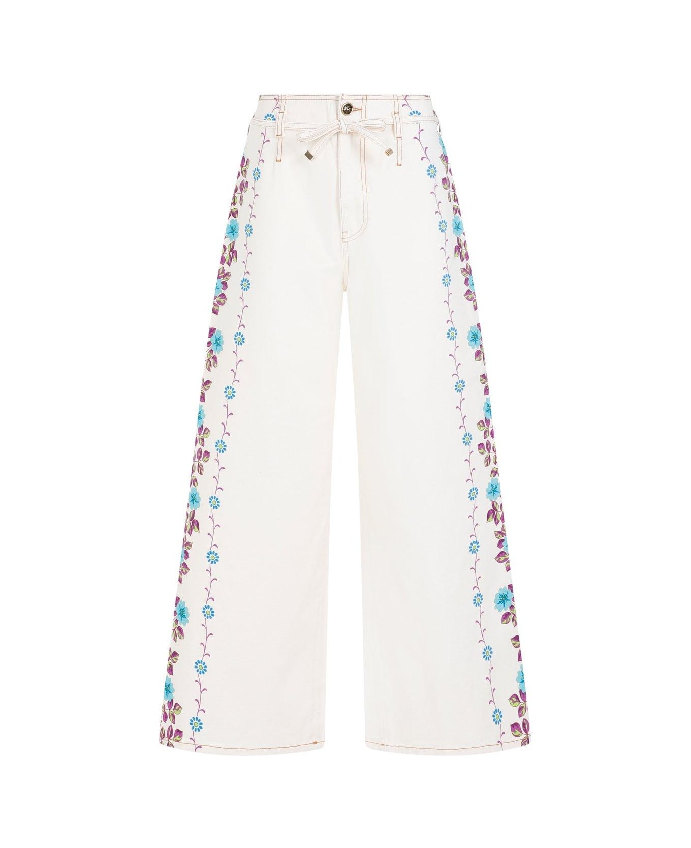 Etro Floral-printed Wide-leg Stretched Jeans - White デニム
