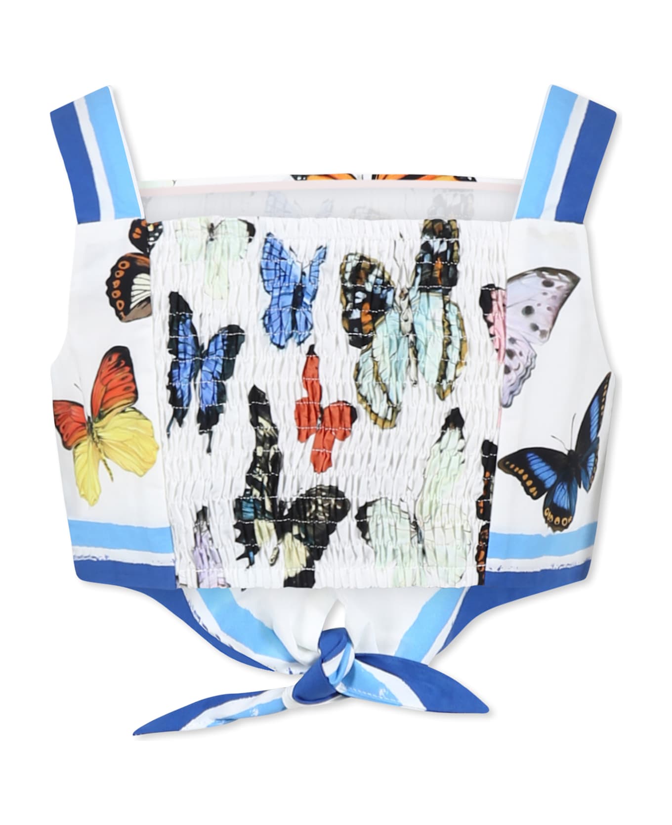 Dolce & Gabbana White Crop Top For Girl With Butterflies - White
