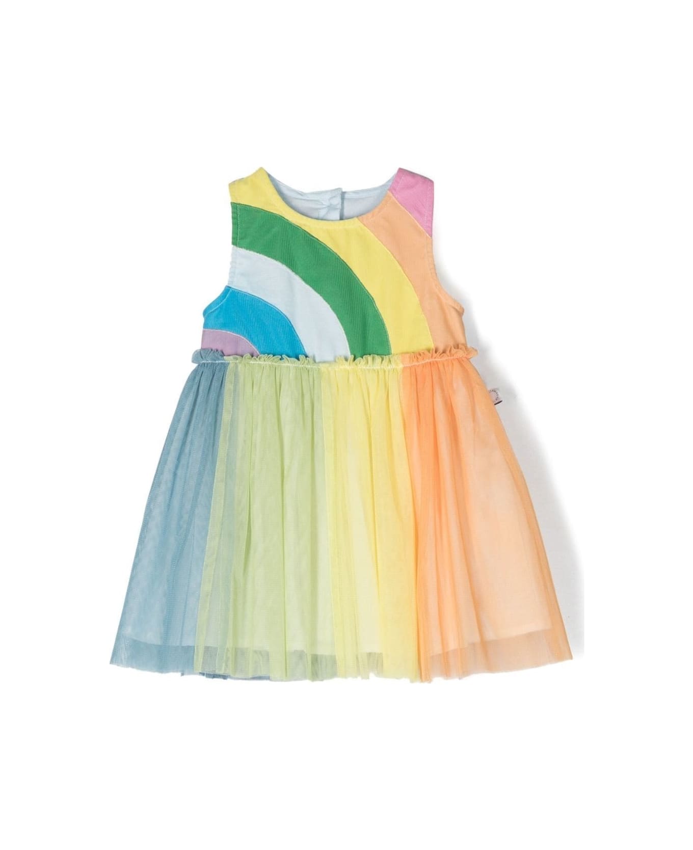 Stella McCartney Kids Rainbow-striped Dress With Tulle Overlay In Multicolored Cotton Baby - Multicolor ワンピース＆ドレス
