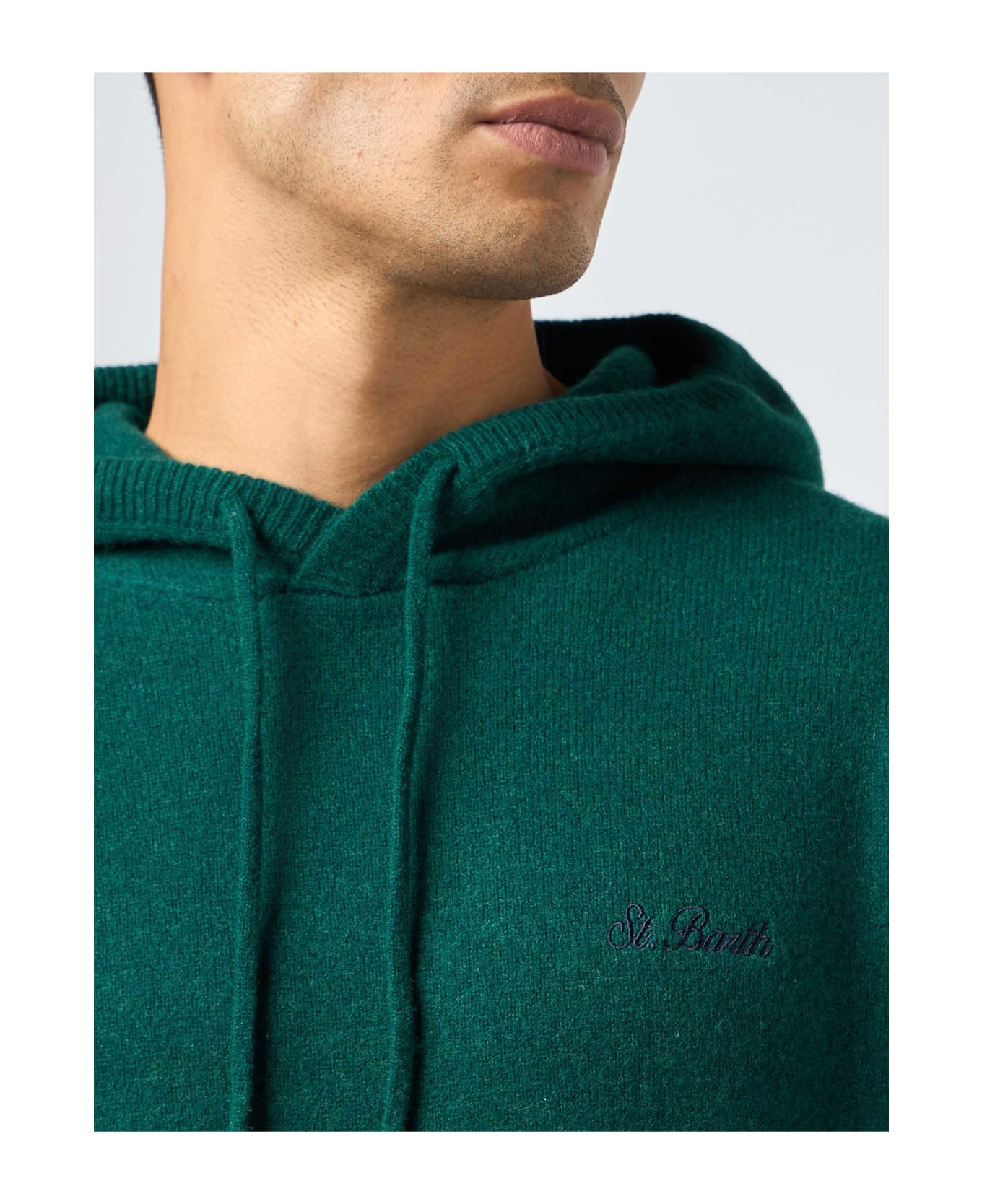 MC2 Saint Barth Man British Green Lambswool Hooded Sweater Mahony - APPLE GREEN