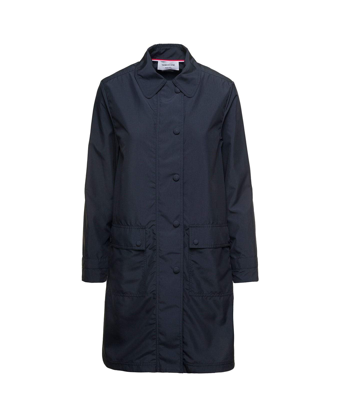 Thom Browne Blue Single-breasted Trench Coat With Round Collar In Ripstop Woman - Blu