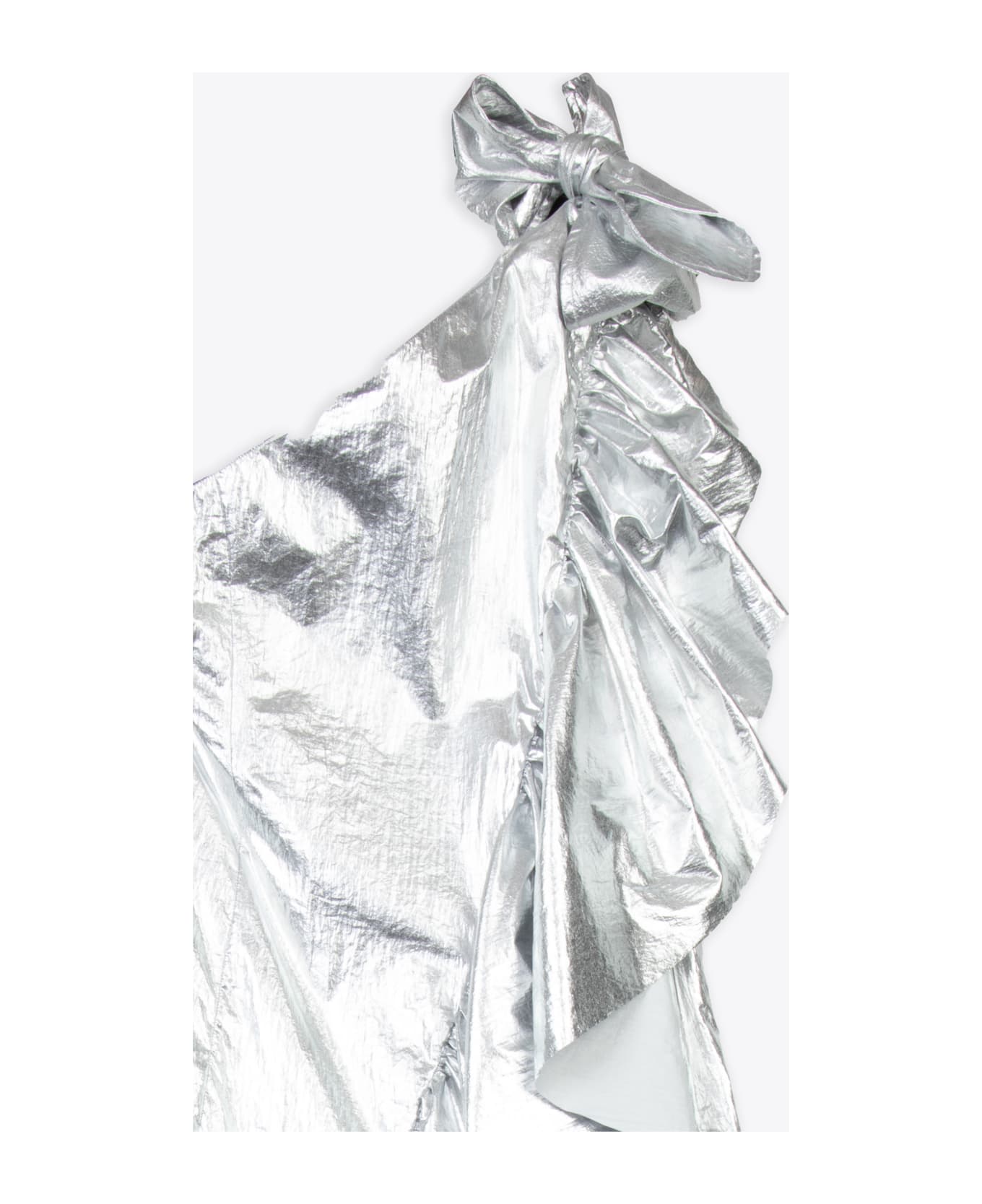 MM6 Maison Margiela Abito Midi Metallic Silver Nylon One Shoulder Dress - Argento
