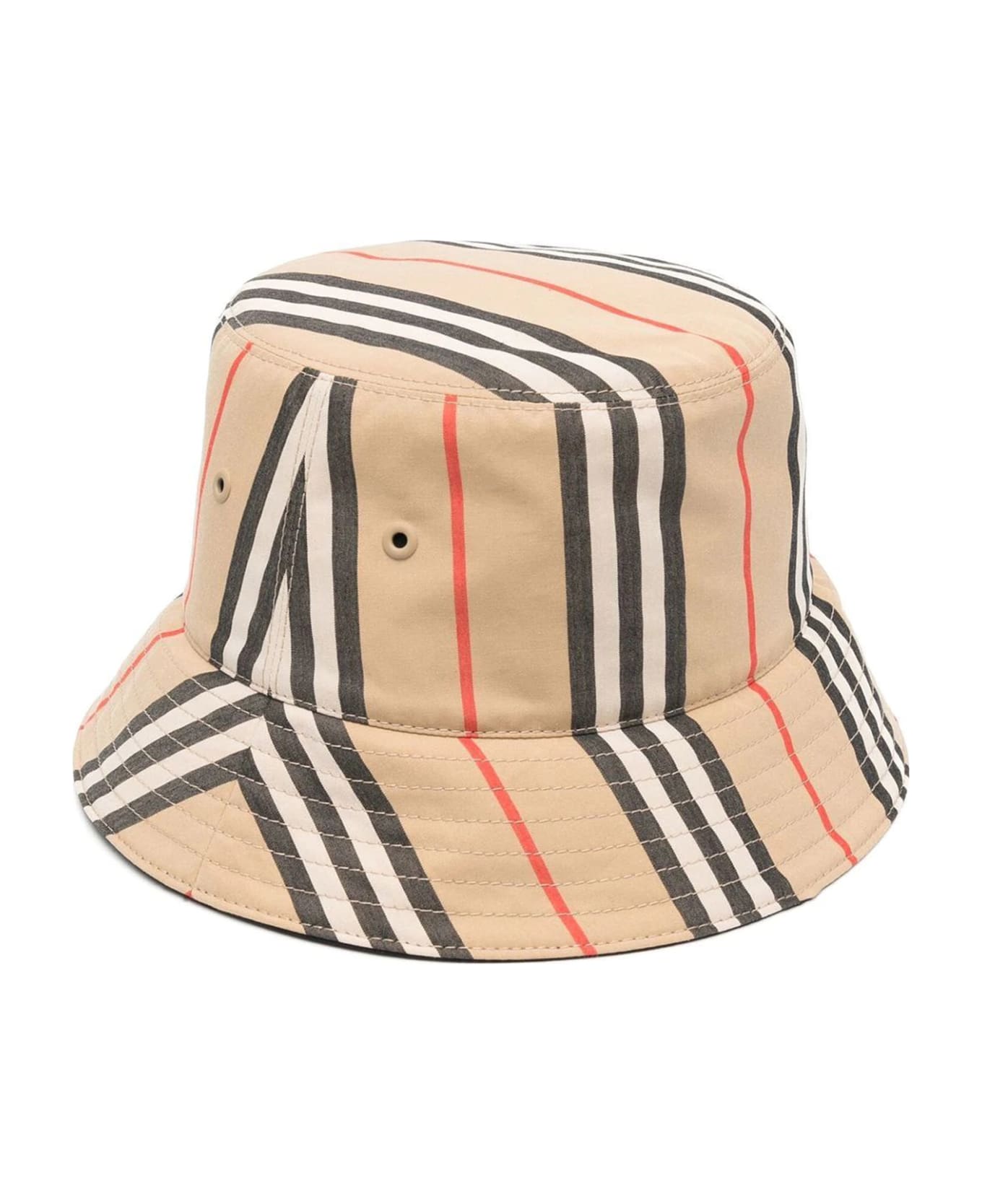 Burberry Brown Bucket Hat With Icon Stripe Motif In Cotton - Baby Character Hat