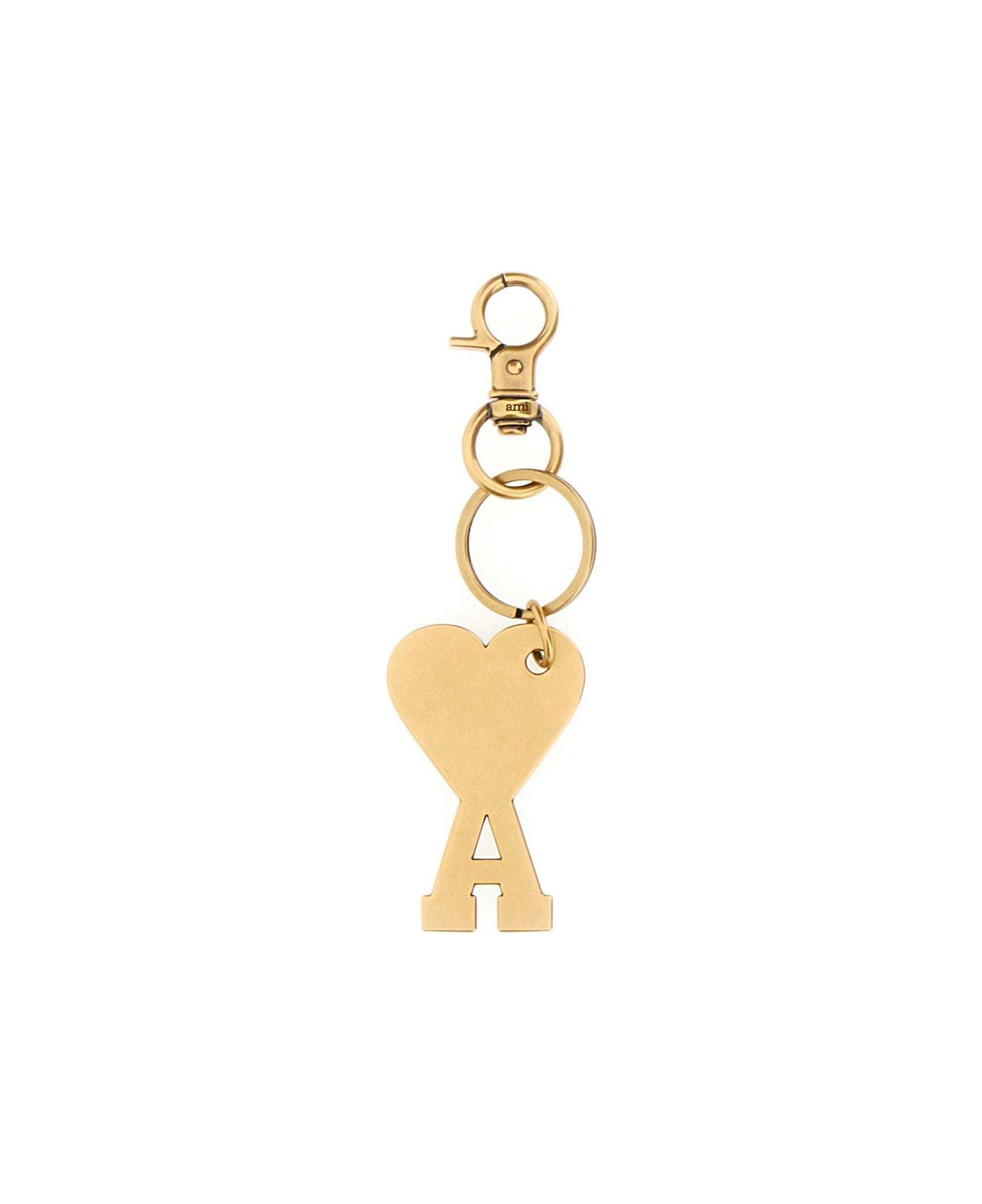 Ami Alexandre Mattiussi Paris Metallic Logo-charm Polished Finished Keyring - Brass Gold キーリング