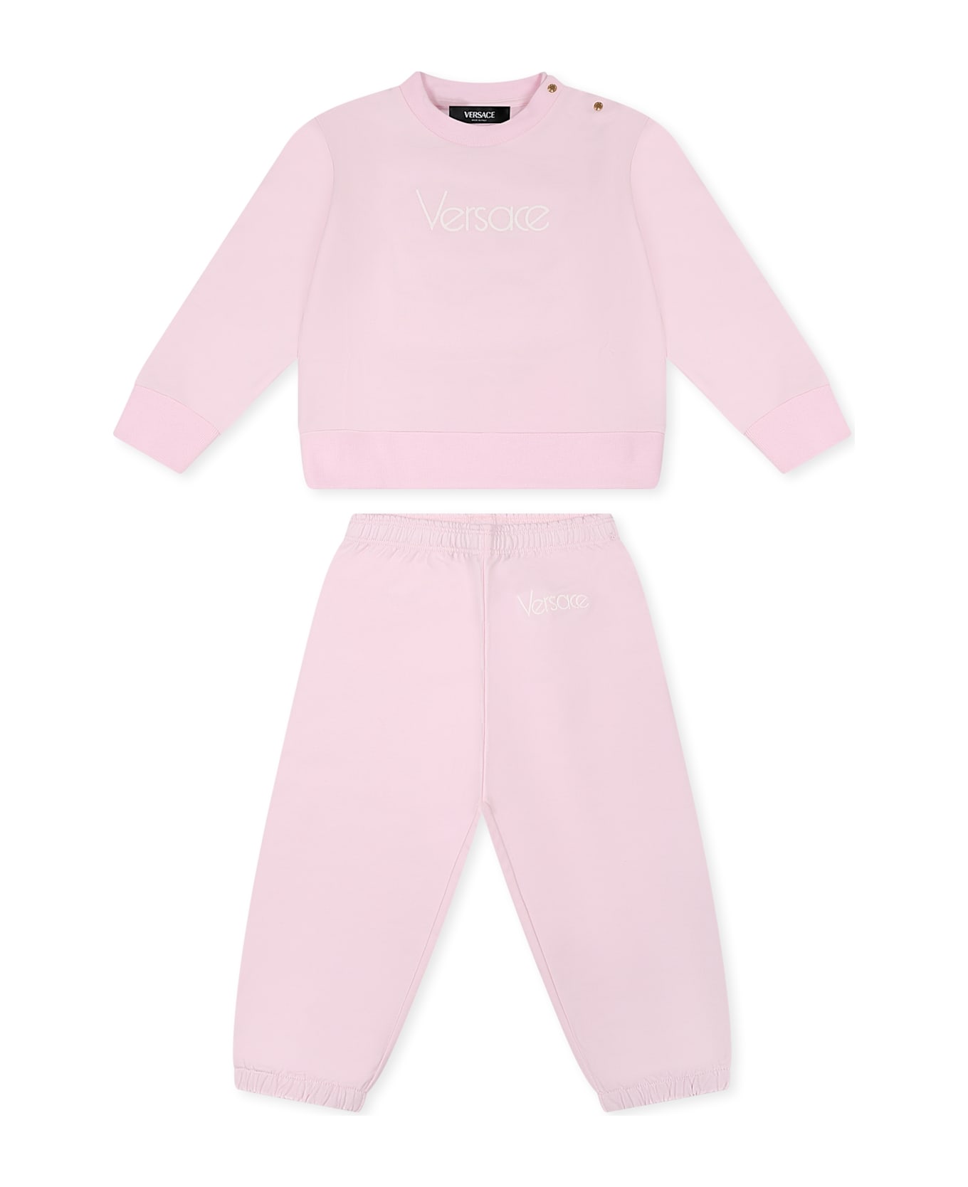 Versace Pink Suit For Baby Girl With Logo - Pink