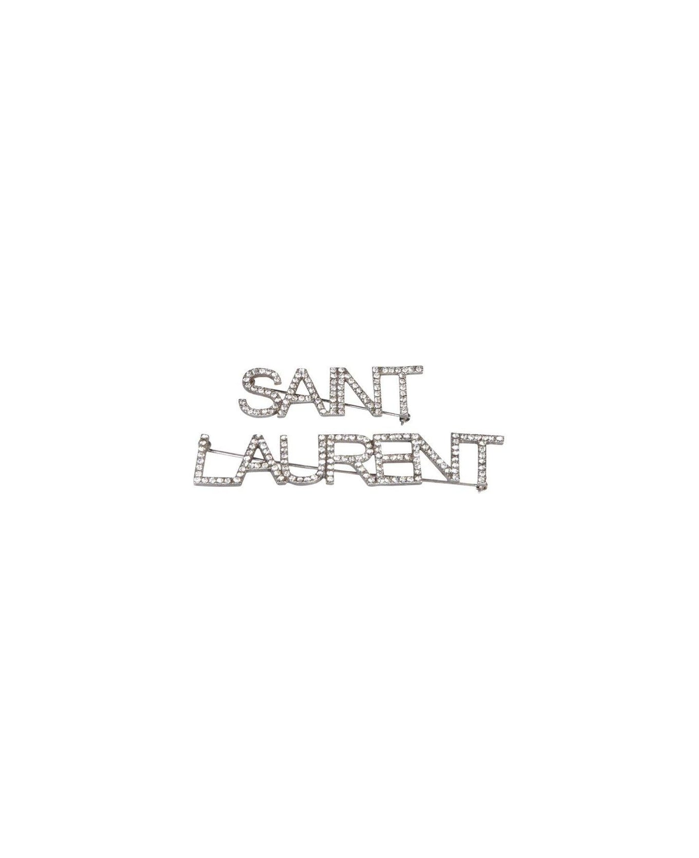 Saint Laurent Set Of Two Brooches With Crystal Decoration - ARGENTO