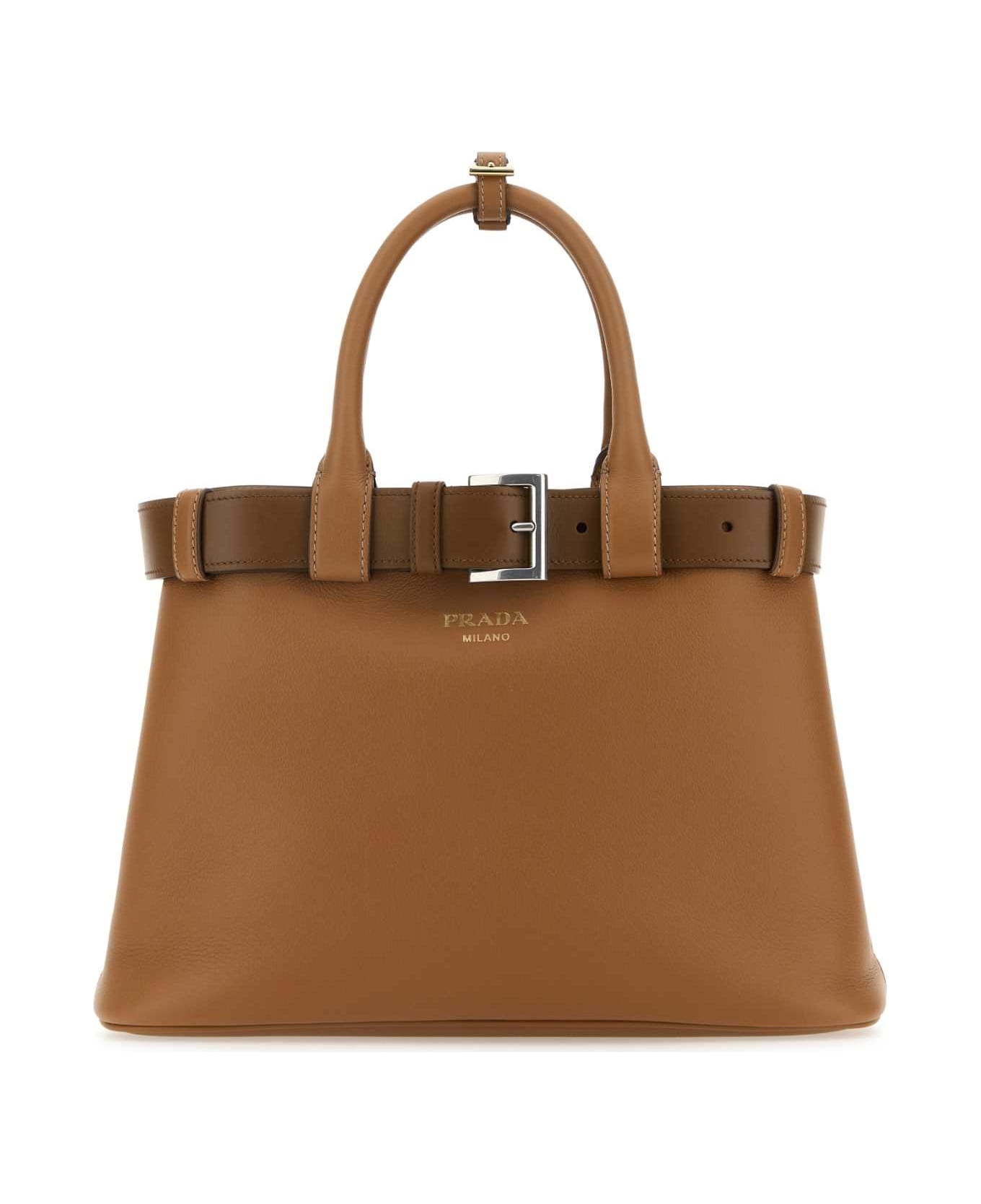 Prada Caramel Leather Prada Buckle Medium Handbag - CARAMEL0