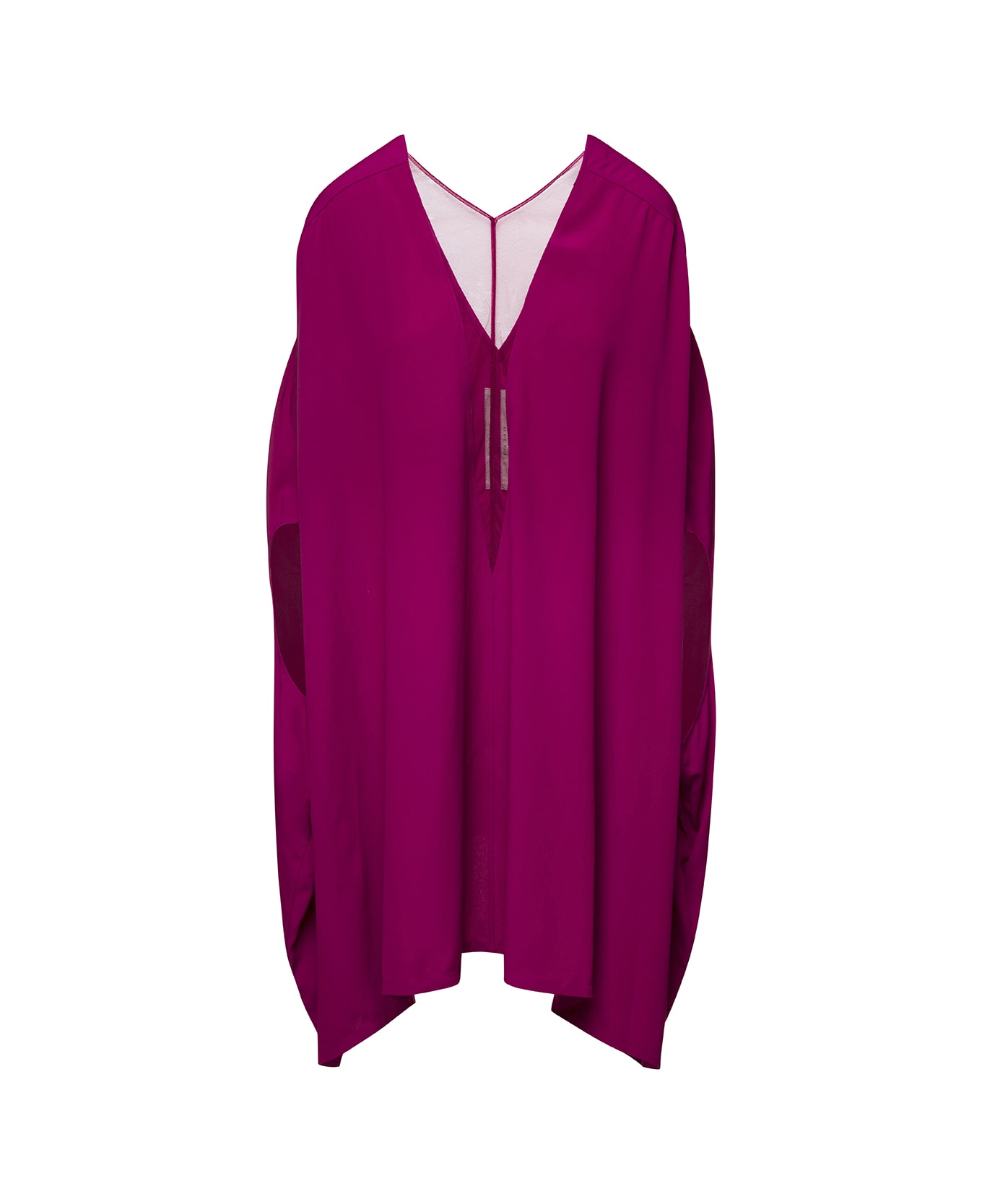 Rick Owens 'babel' Fuchsia Kaftan With Plunging Neckline And Mesh Panelling In Acetate Woman - Fuxia