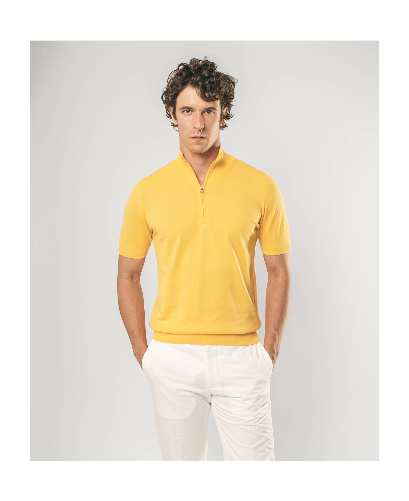 Larusmiani Paul T-shirt With Zip Sweater - Yellow