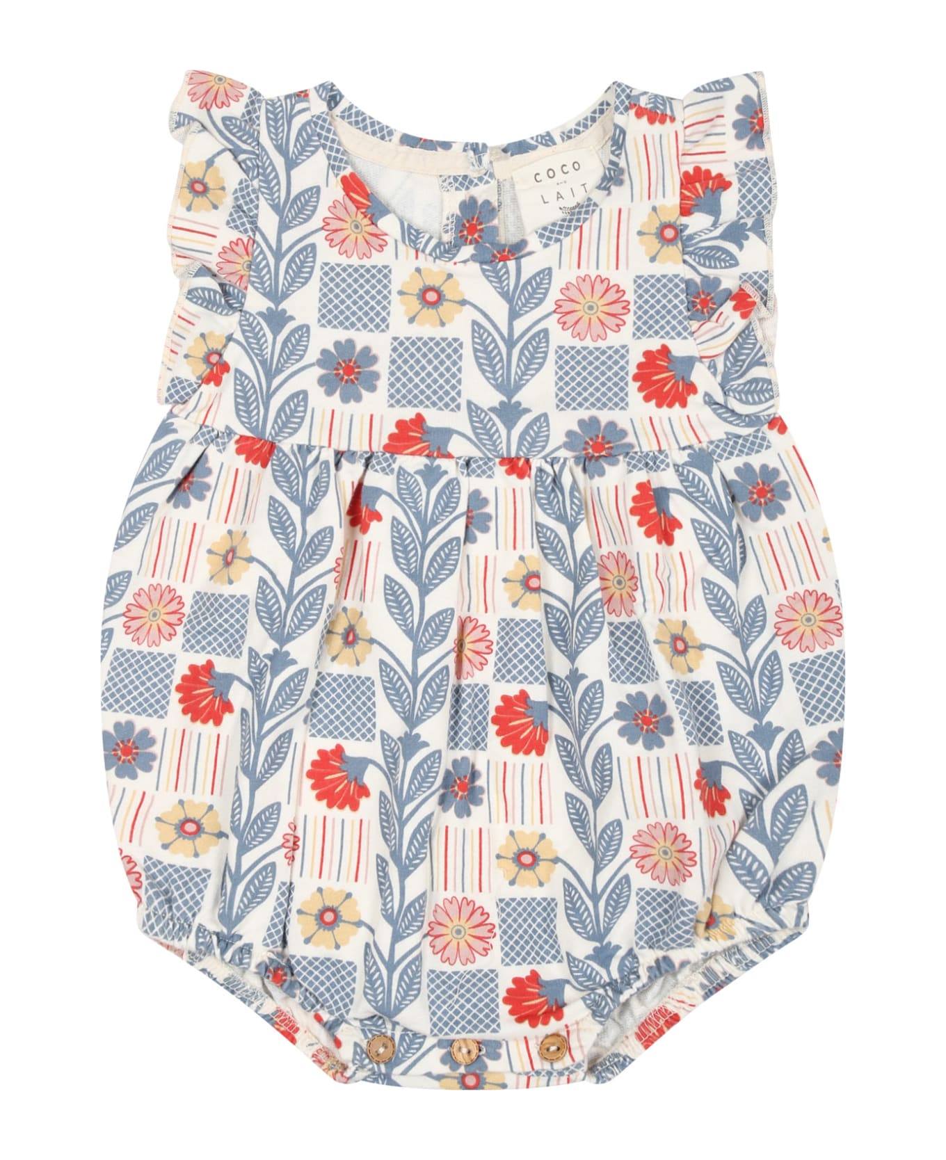 Coco Au Lait White Romper For Baby Girl With Flowers Print - Multicolor