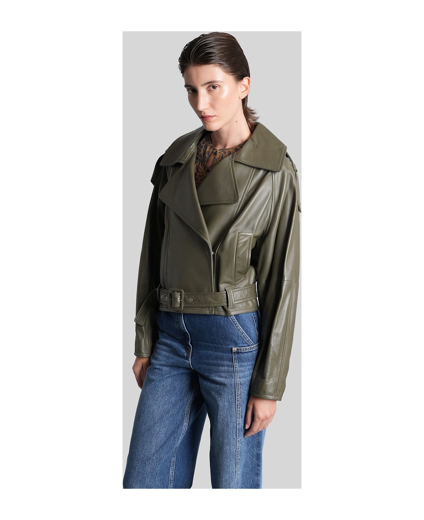 IRO Yuria Biker Jacket In Green Leather - green