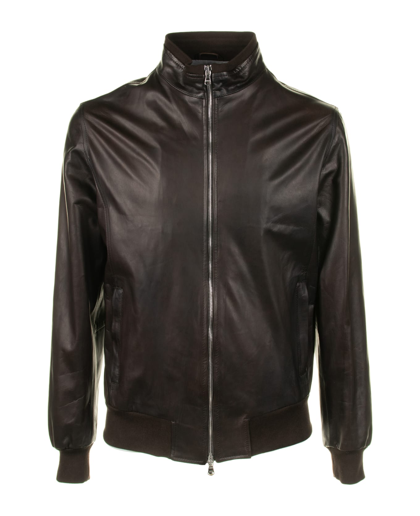 Barba Napoli Leather Jacket With Zip - MARRONE レザージャケット