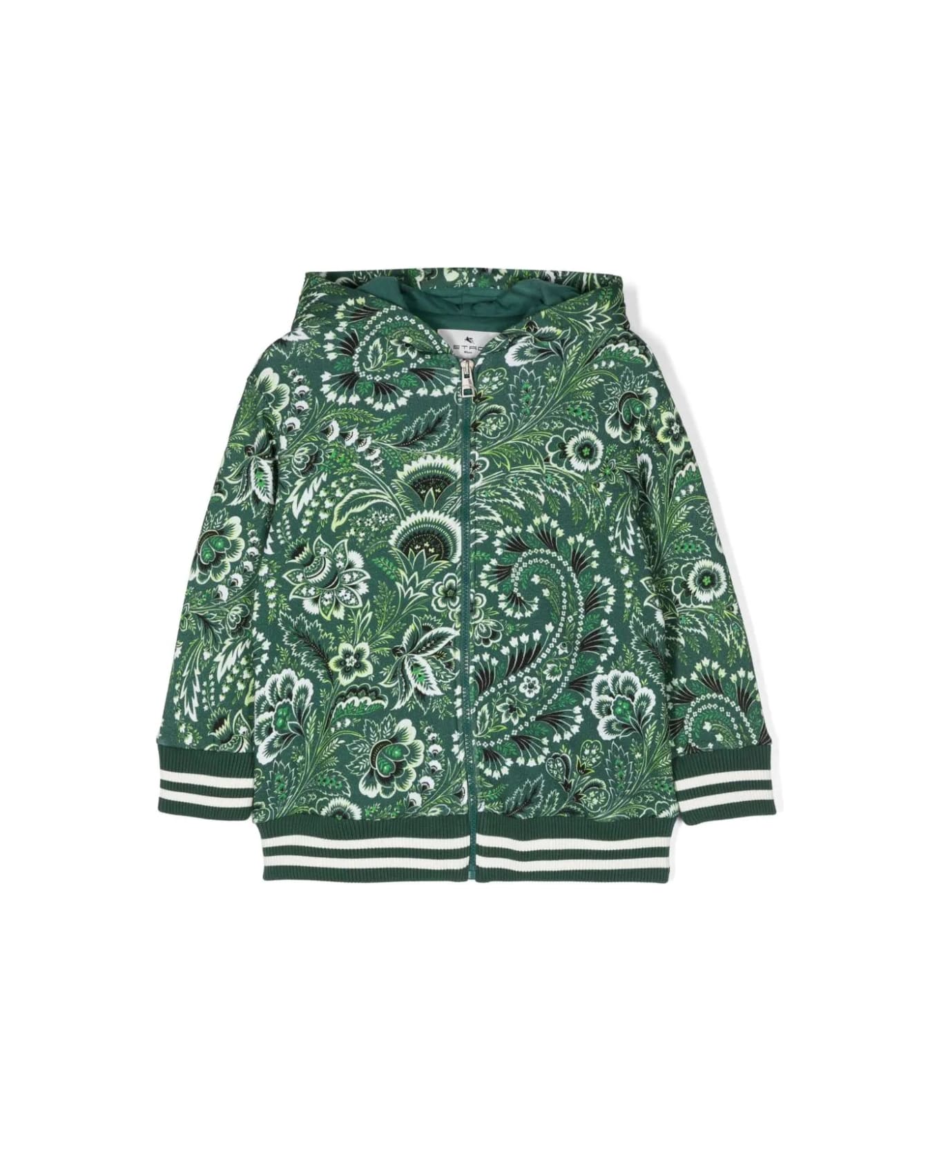 Etro Green Zip-up Hoodie With Paisley Print - Green