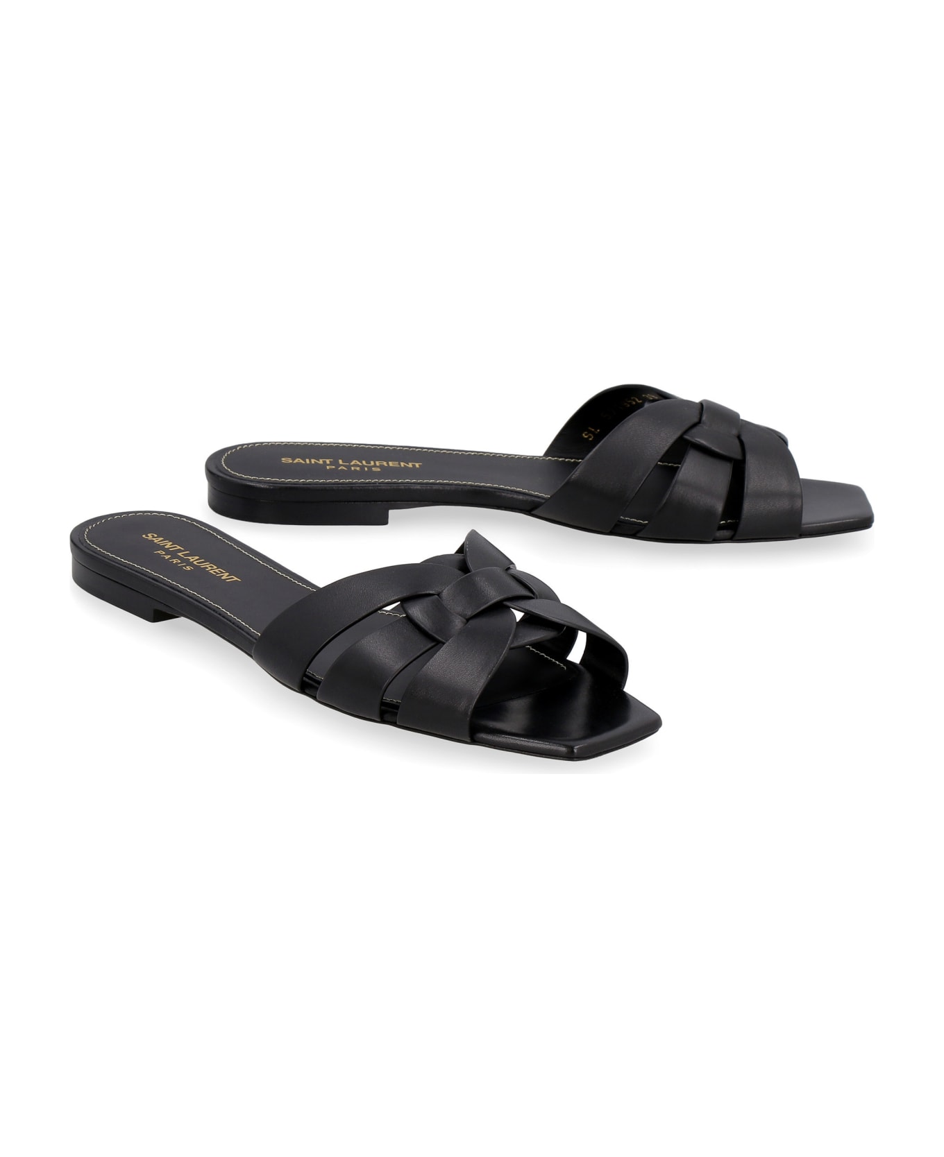 Saint Laurent Leather Slides - BLACK