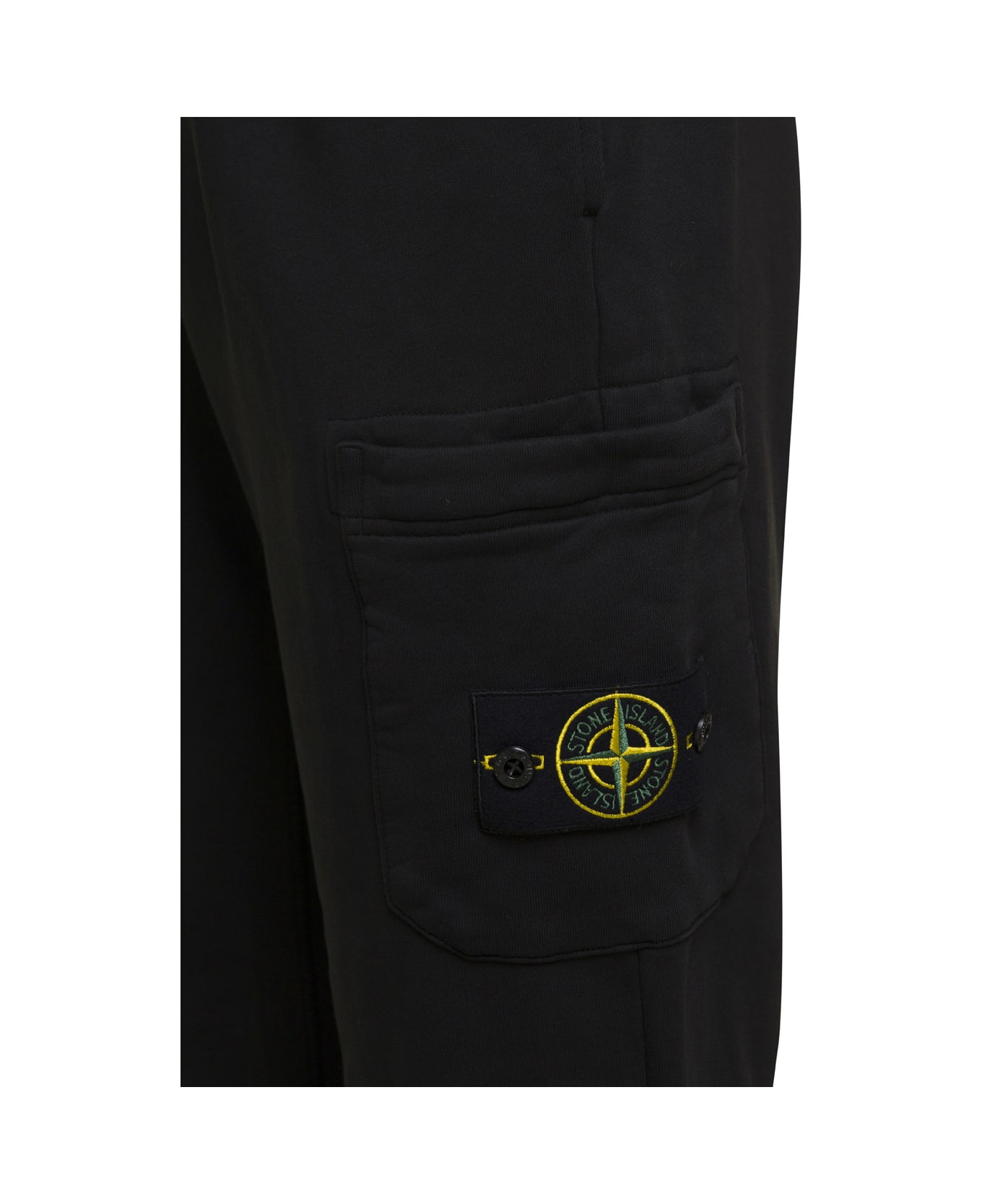Stone Island Black Logo Applique Sports Pants In Cotton Man - Black