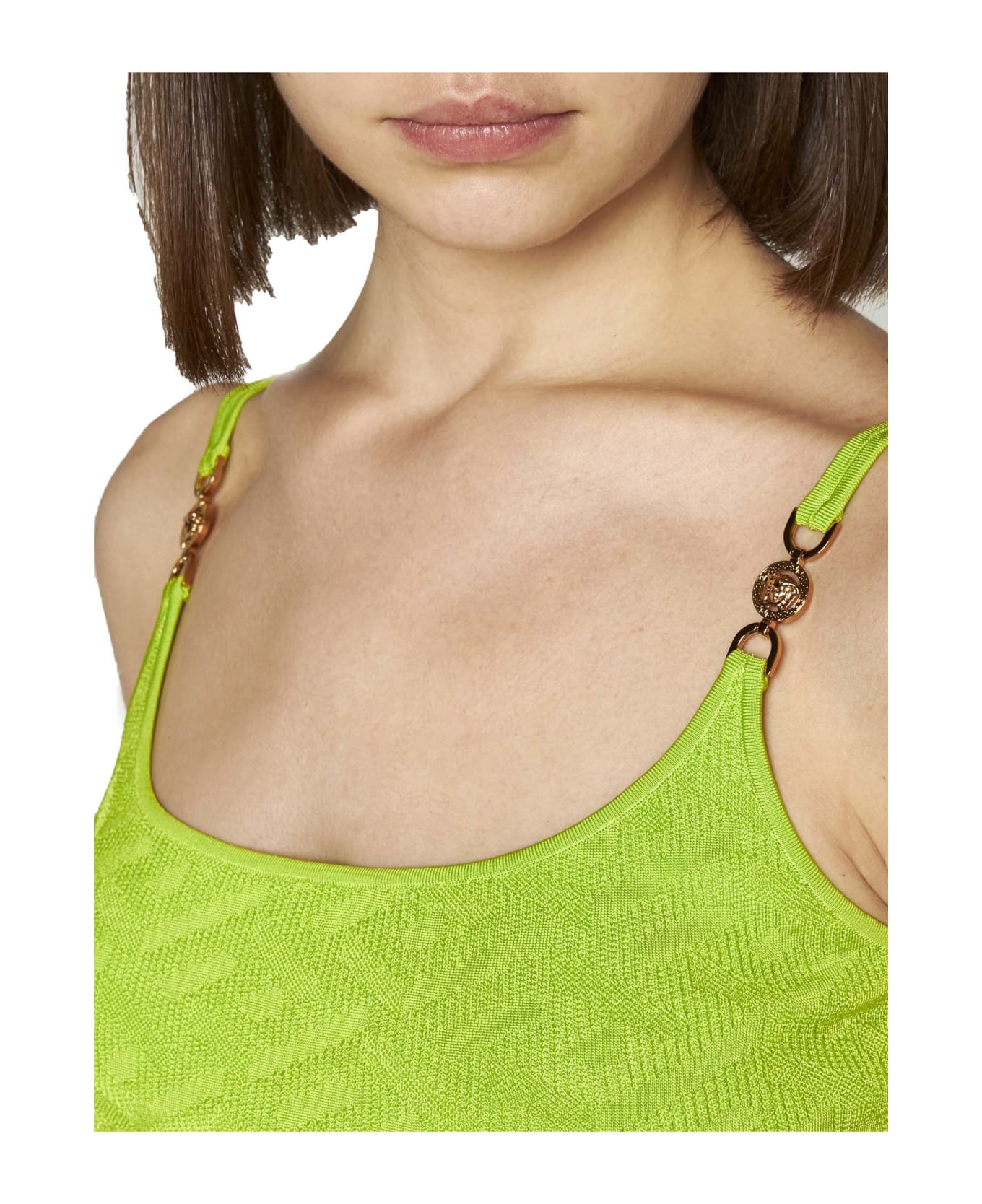 Versace Rib Hem Woven Cropped Top - Acid lime