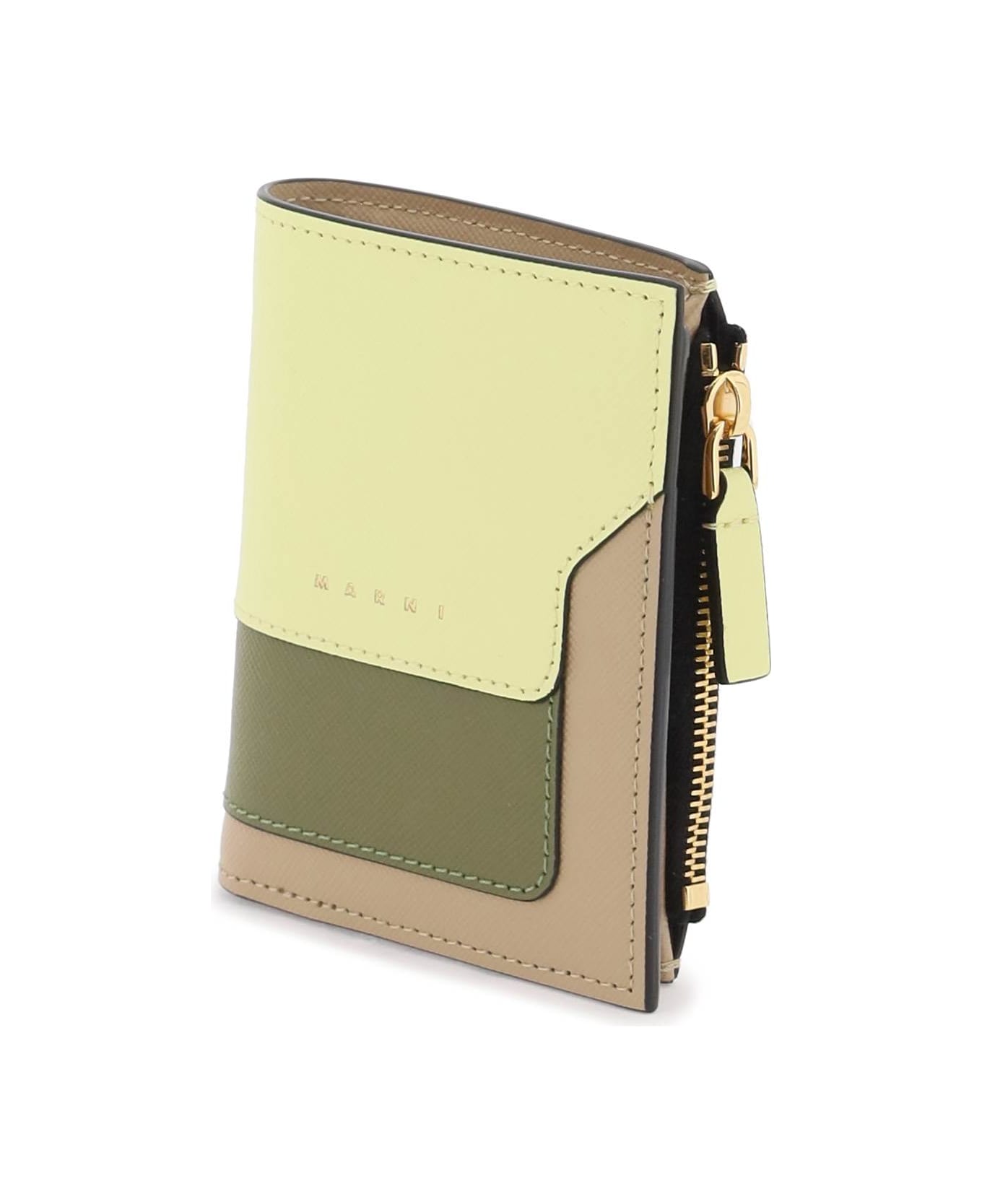 Marni Multicolored Saffiano Leather Bi-fold Wallet - VANILLA OLIVE SOFT BEIGE (Beige)