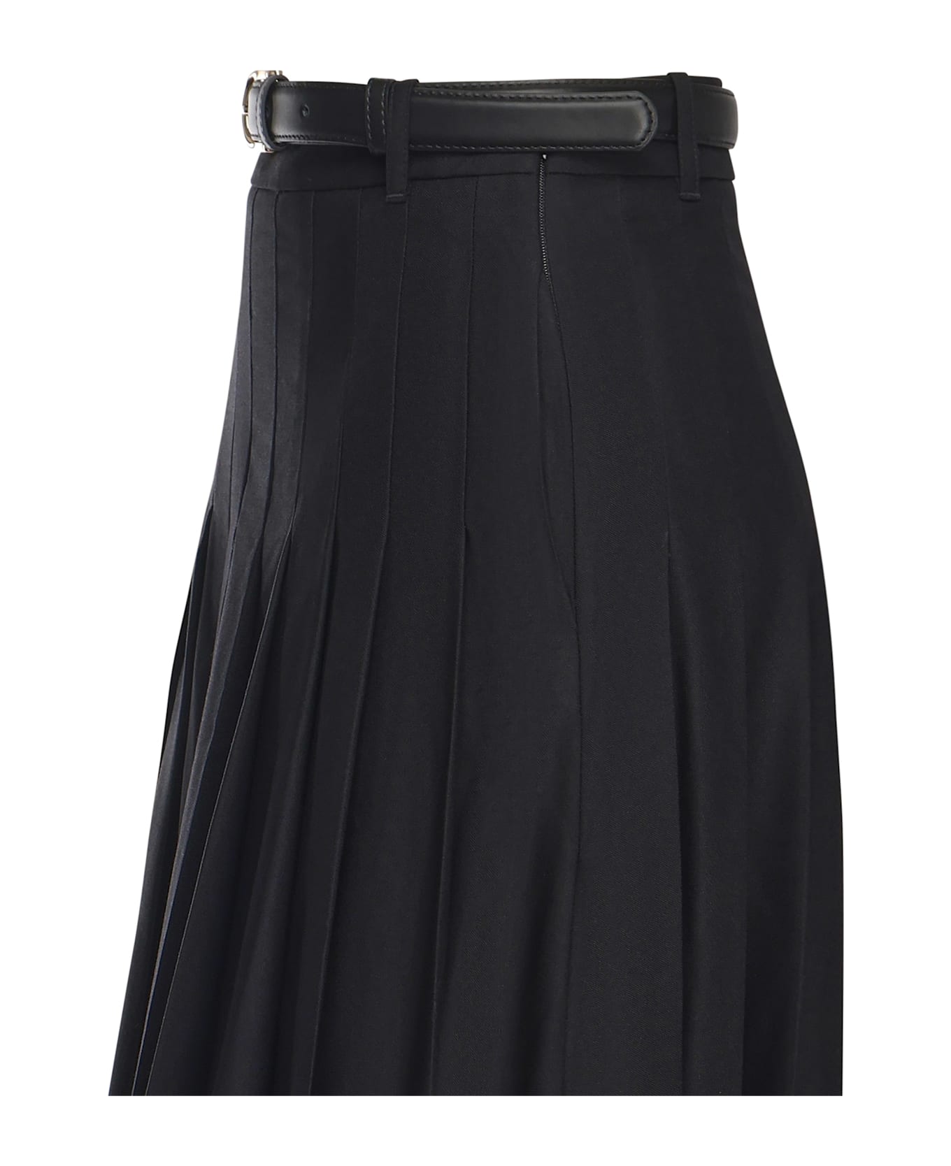 self-portrait Long Pleated Twill Skirt - Black スカート
