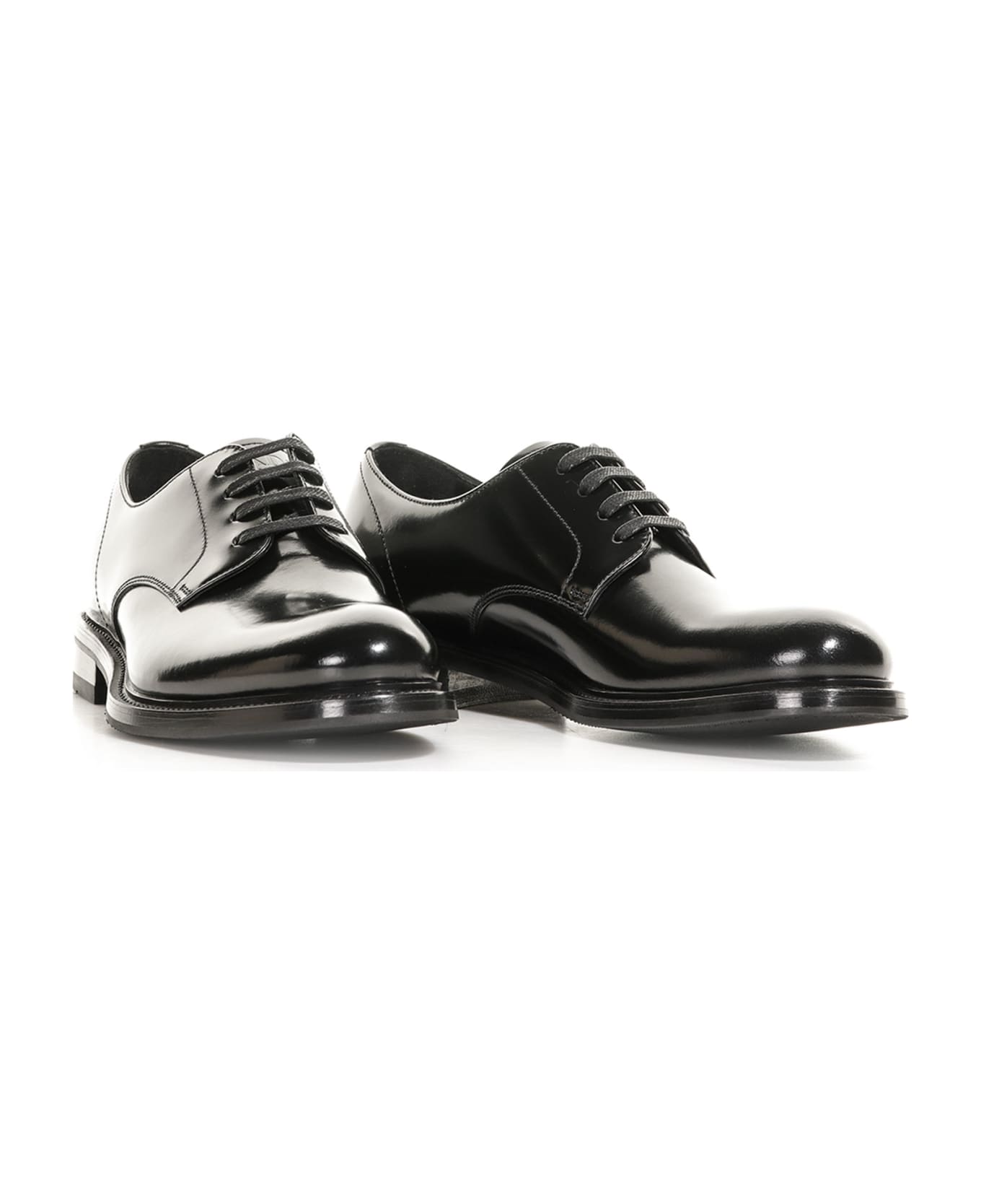 Prada Lace-up In Brushed Leather - NERO