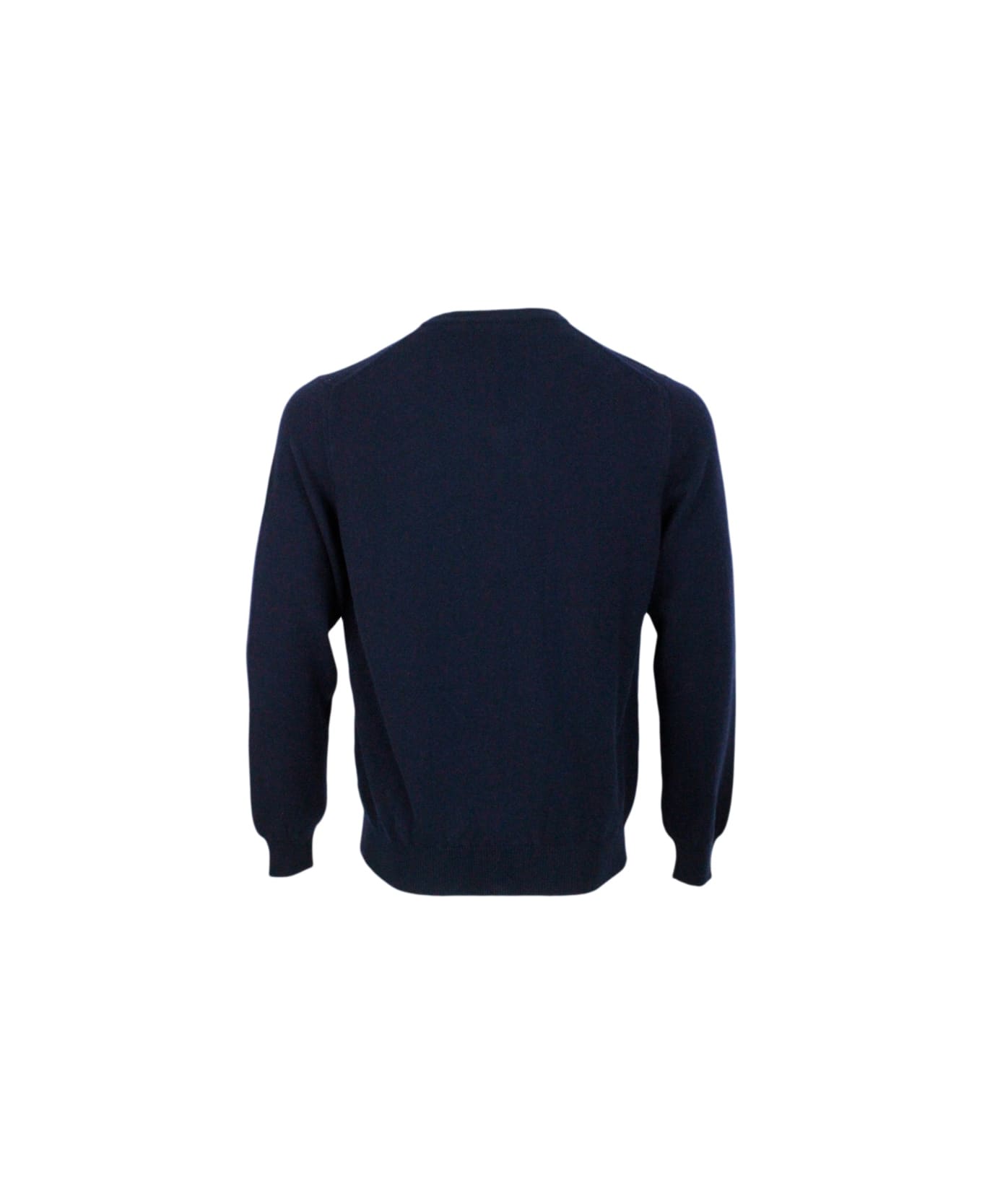 Colombo Long-sleeved V-neck Sweater In Fine 2-ply 100% Kid Cashmere With Special Processing On The Edge Of The Neck - Blu navy ニットウェア