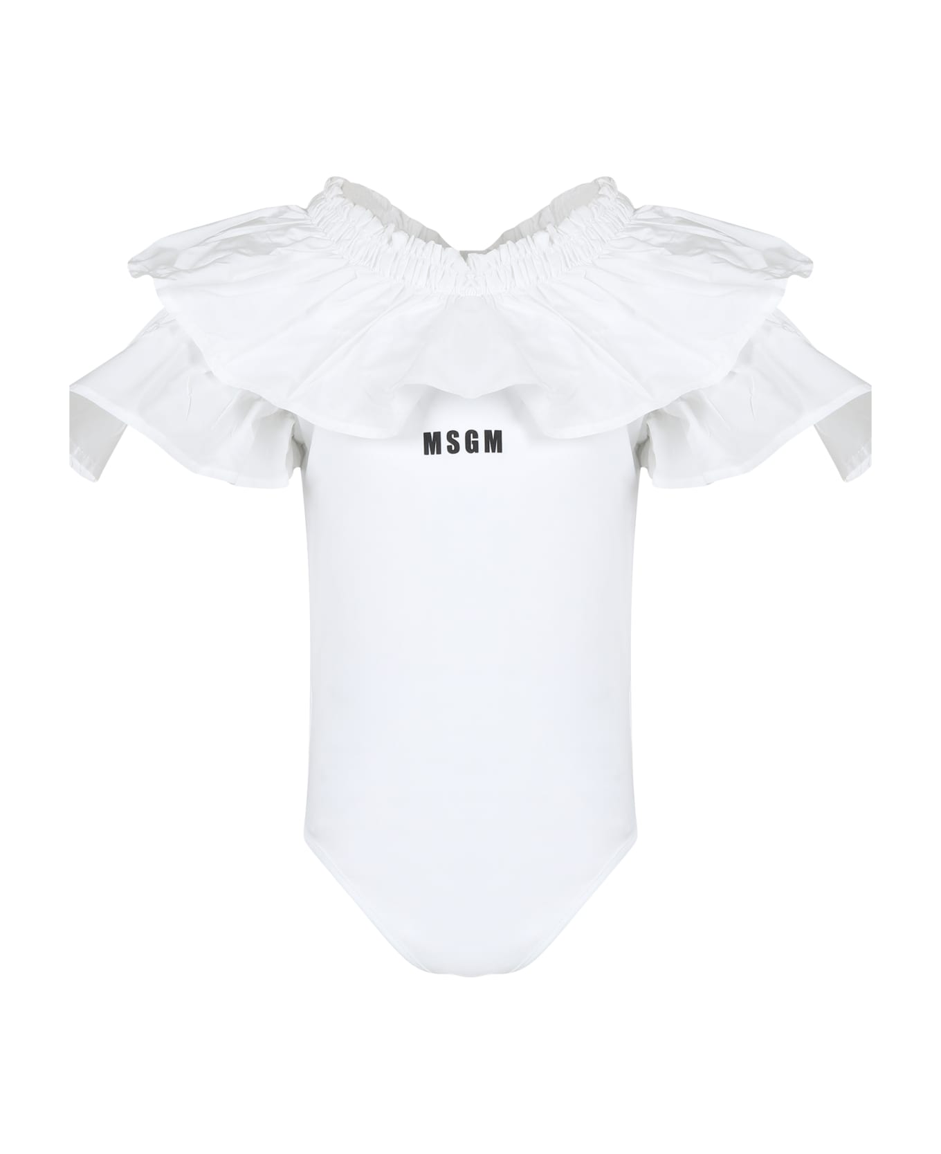 MSGM White Bodysuit For Girl With Logo - White