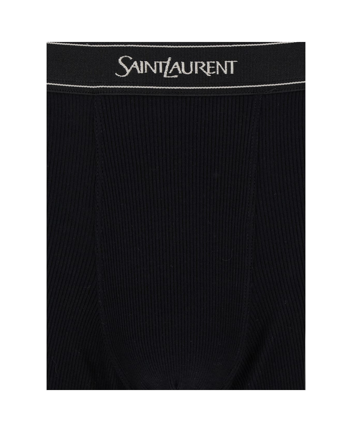 Saint Laurent Black Boxer Briefs With Logo Lettering Embroidery In Ribbed Cotton Man - NOIR ショーツ