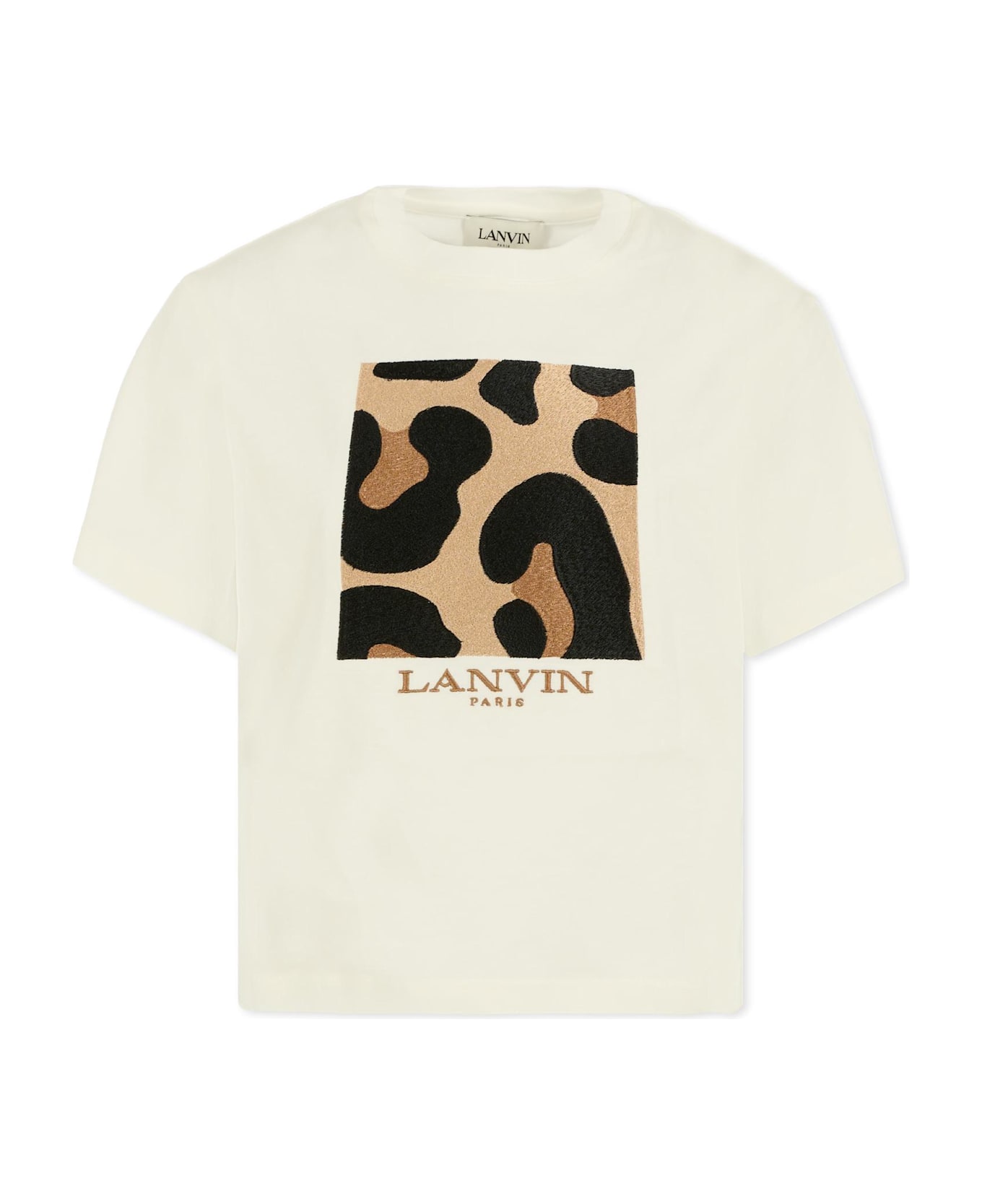 Lanvin Ivory T-shirt For Girl With Leopard Print - Ivory