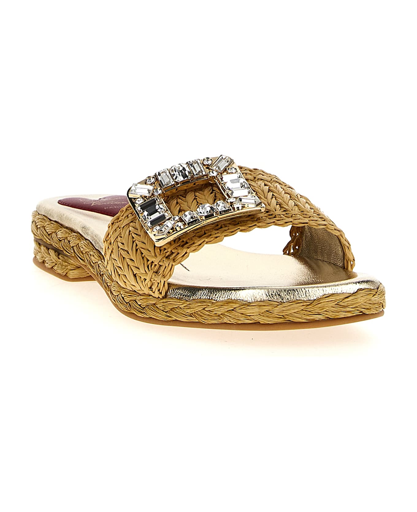 Roger Vivier Raffia Jewel Sandals - CREMA CHIARO